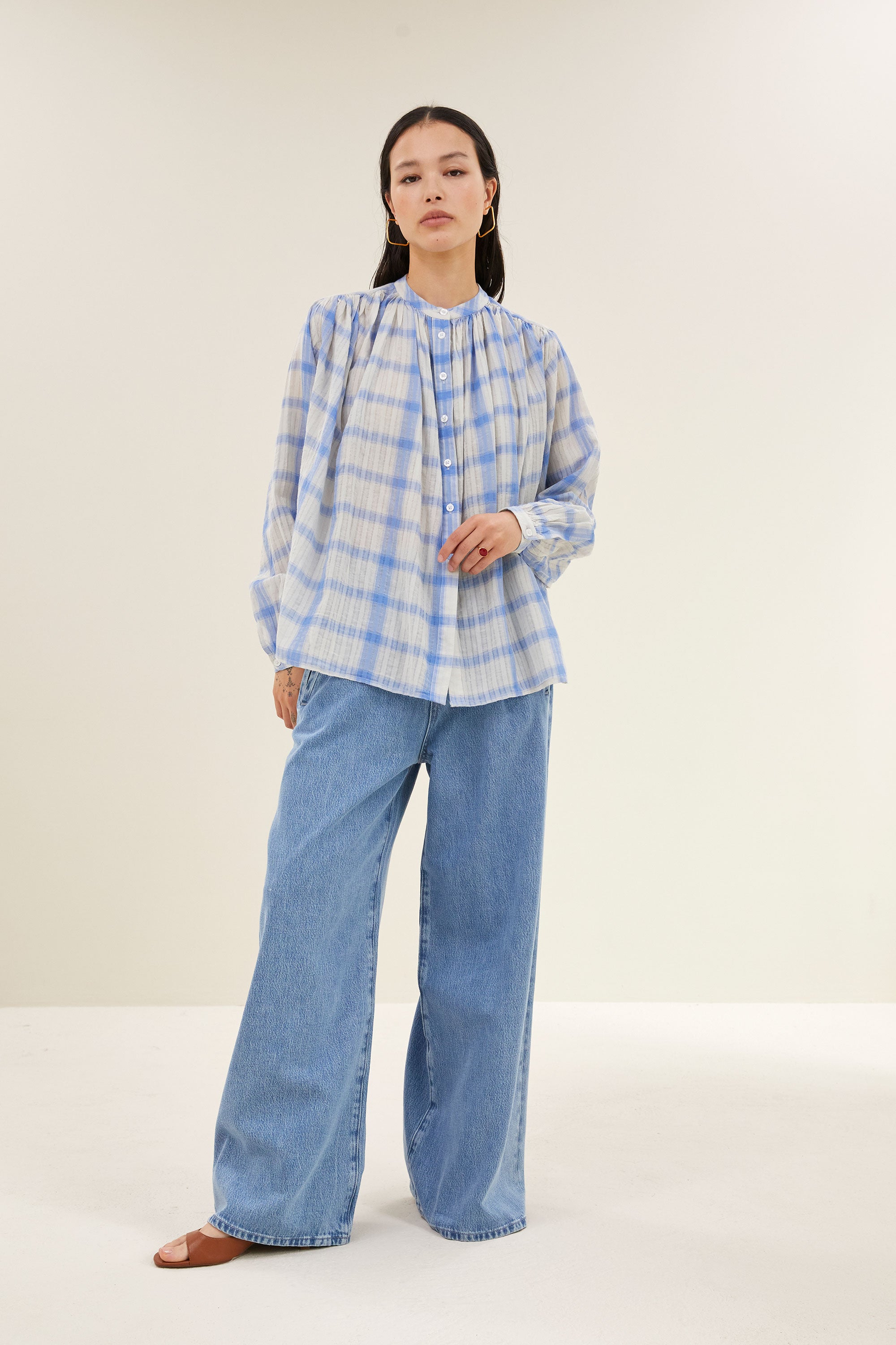 nyka check blouse | light blue check
