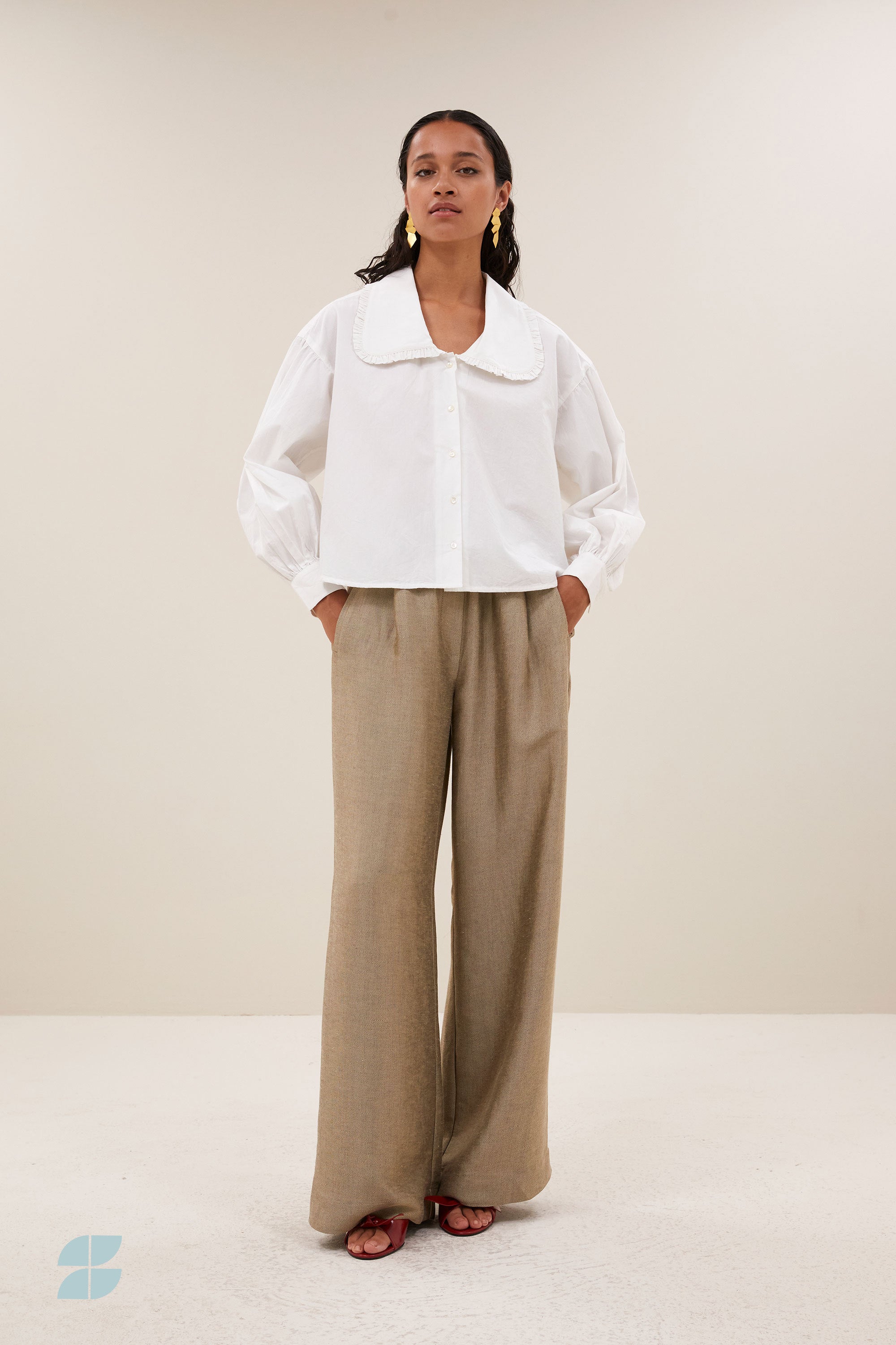 semmy poplin blouse - white, button closure, casual fit, normal fit - by-bar - front view