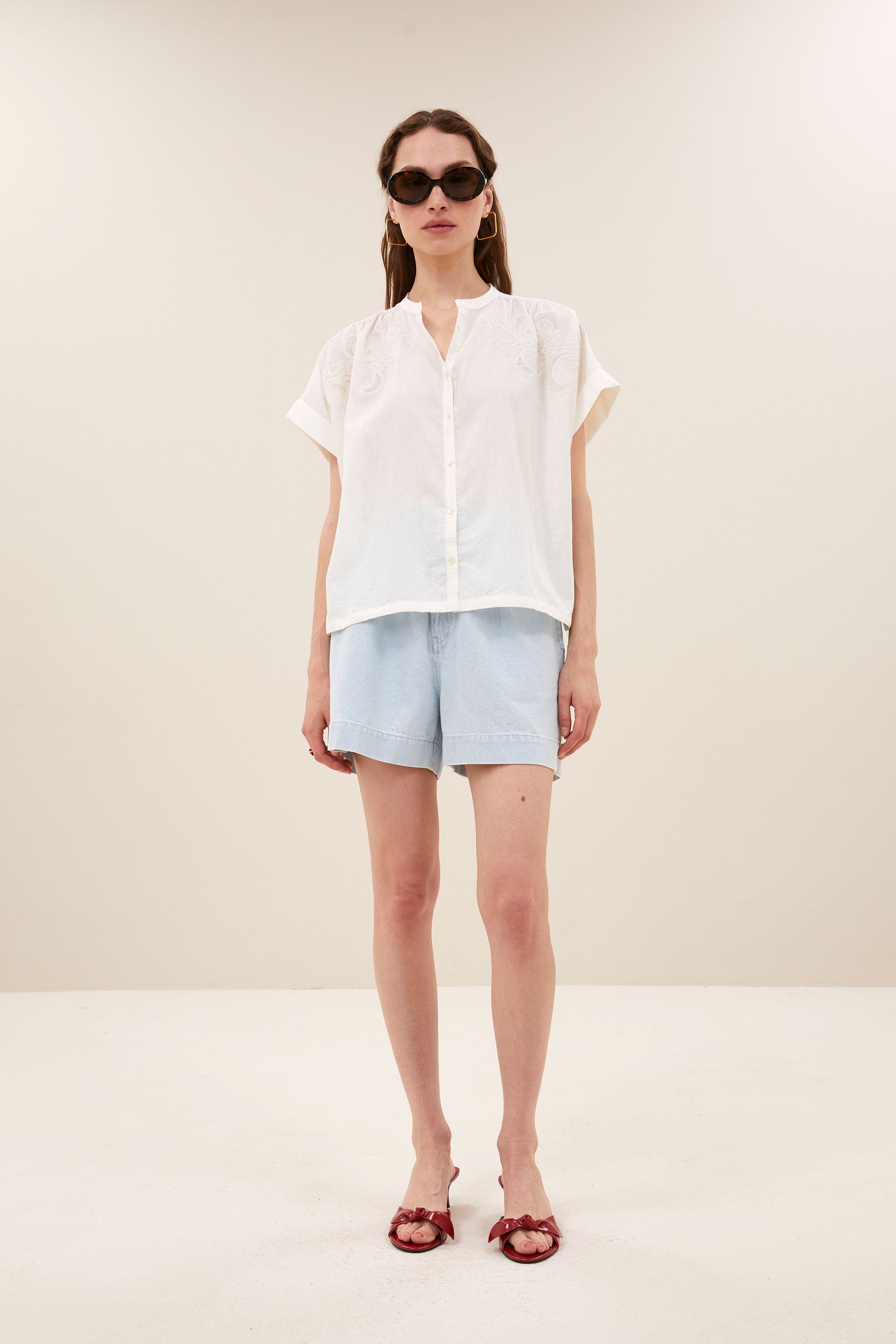 leon bleached denim short | bleached denim