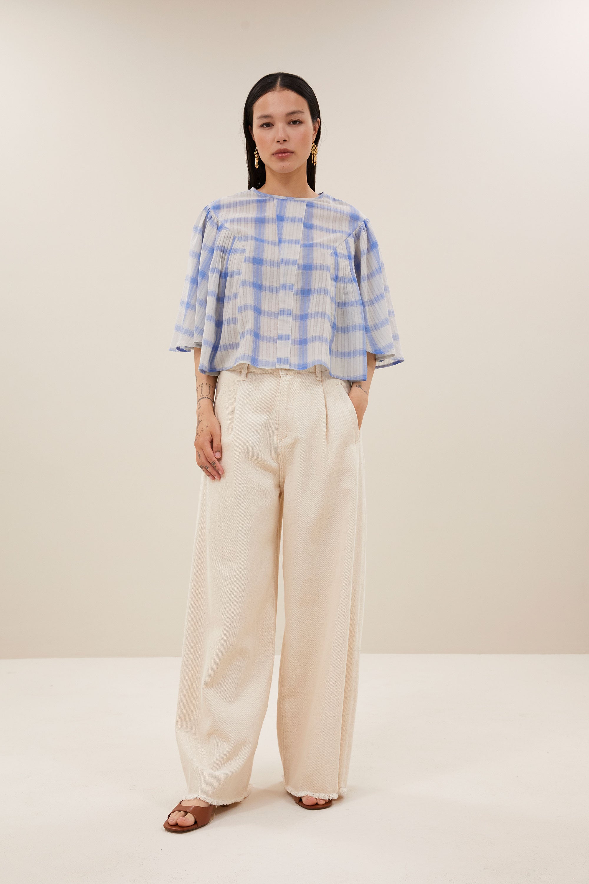 davin check blouse | light blue check