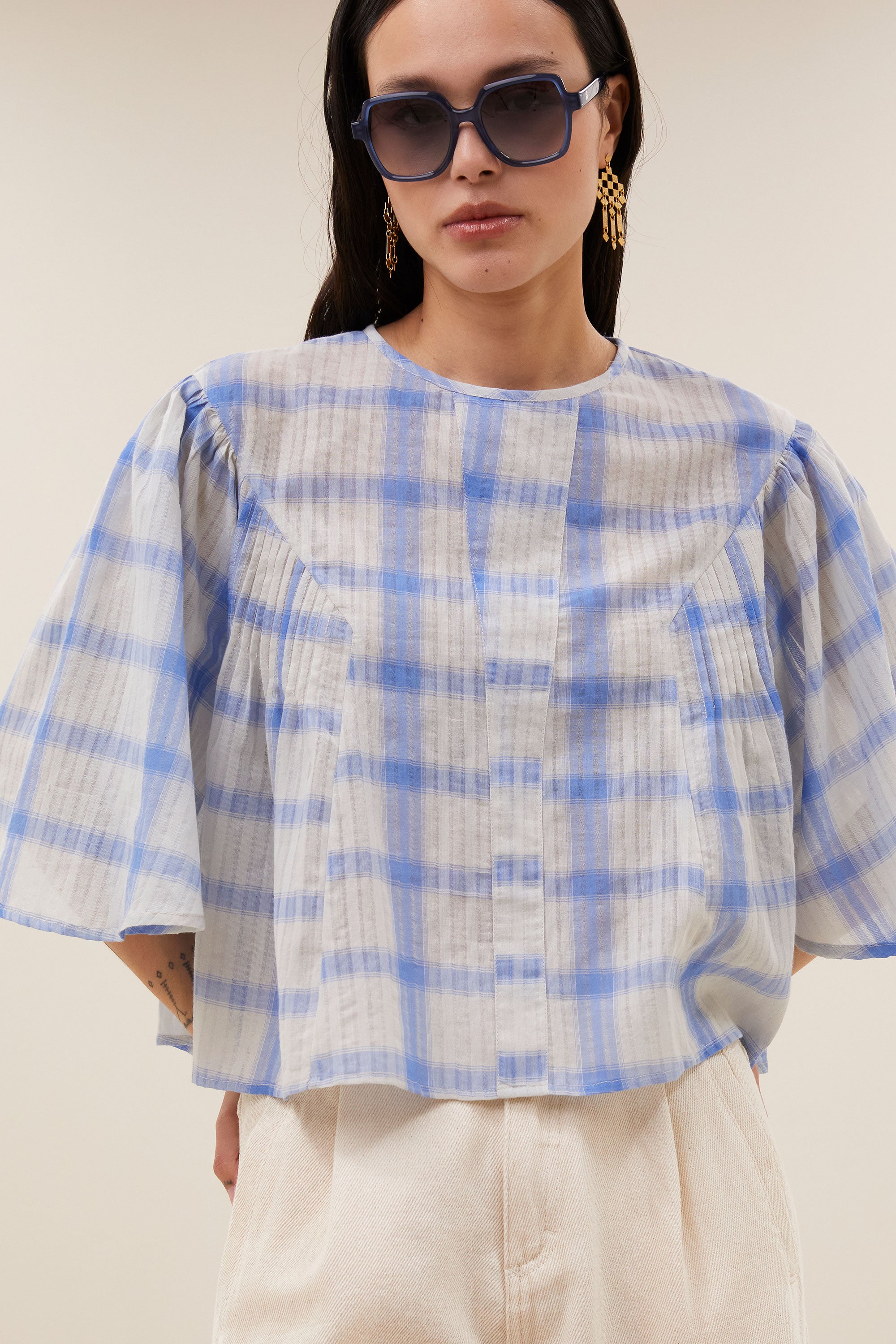 davin check blouse | light blue check