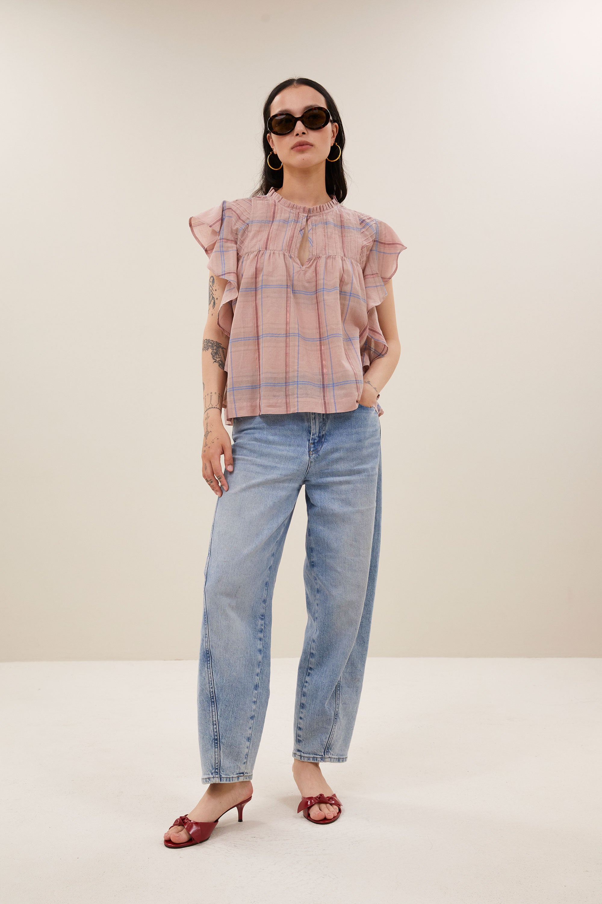 danee pink check blouse | blush pink check