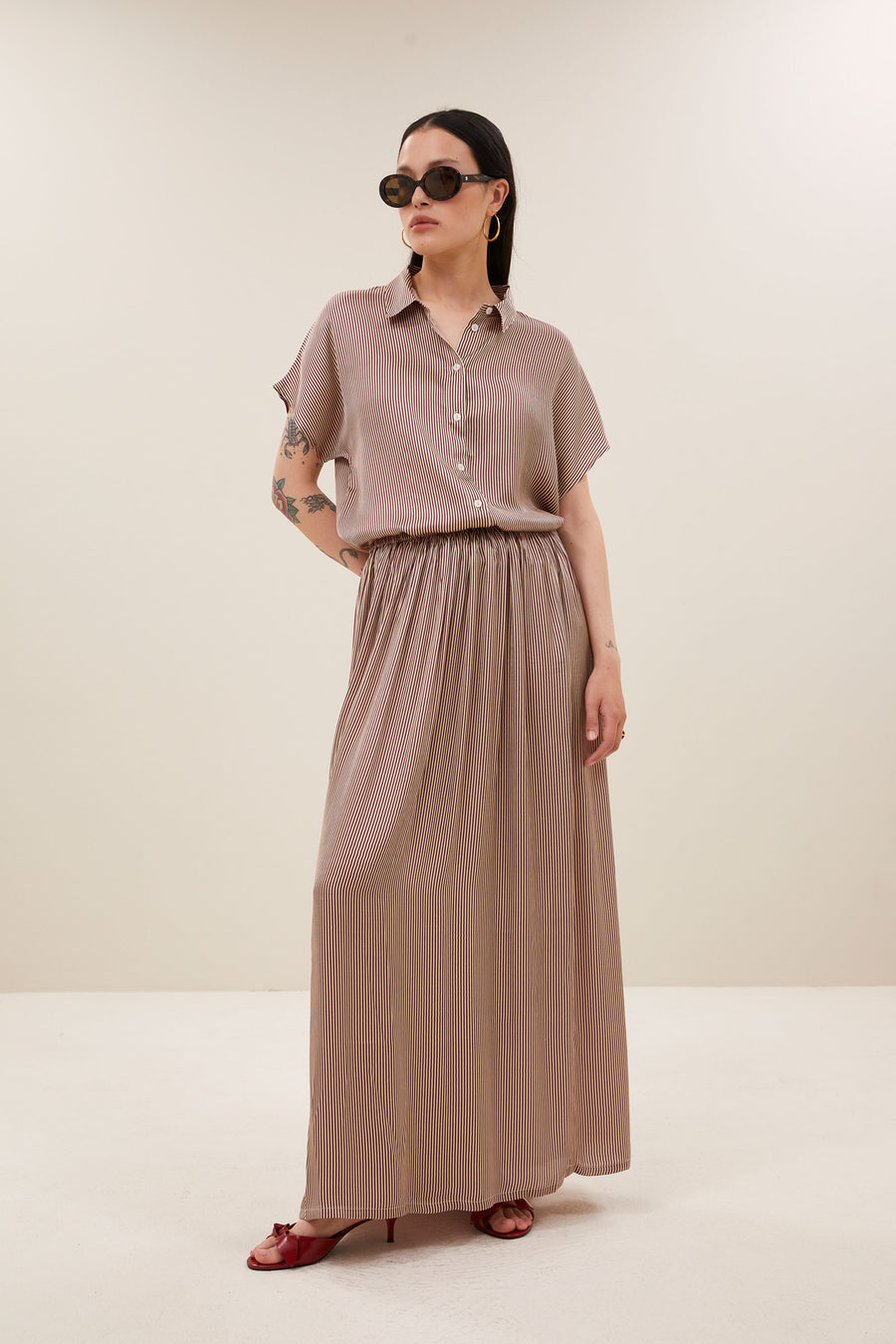 karly viscose stripe blouse | wine stripe