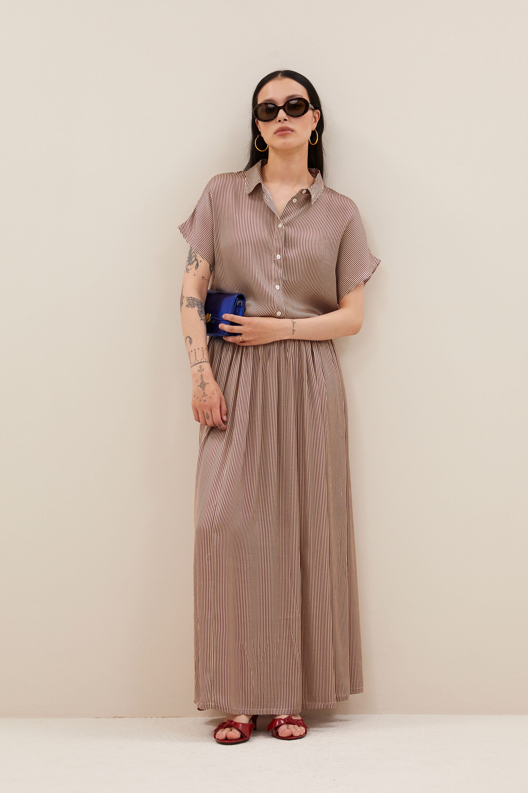 karly viscose stripe blouse | wine stripe