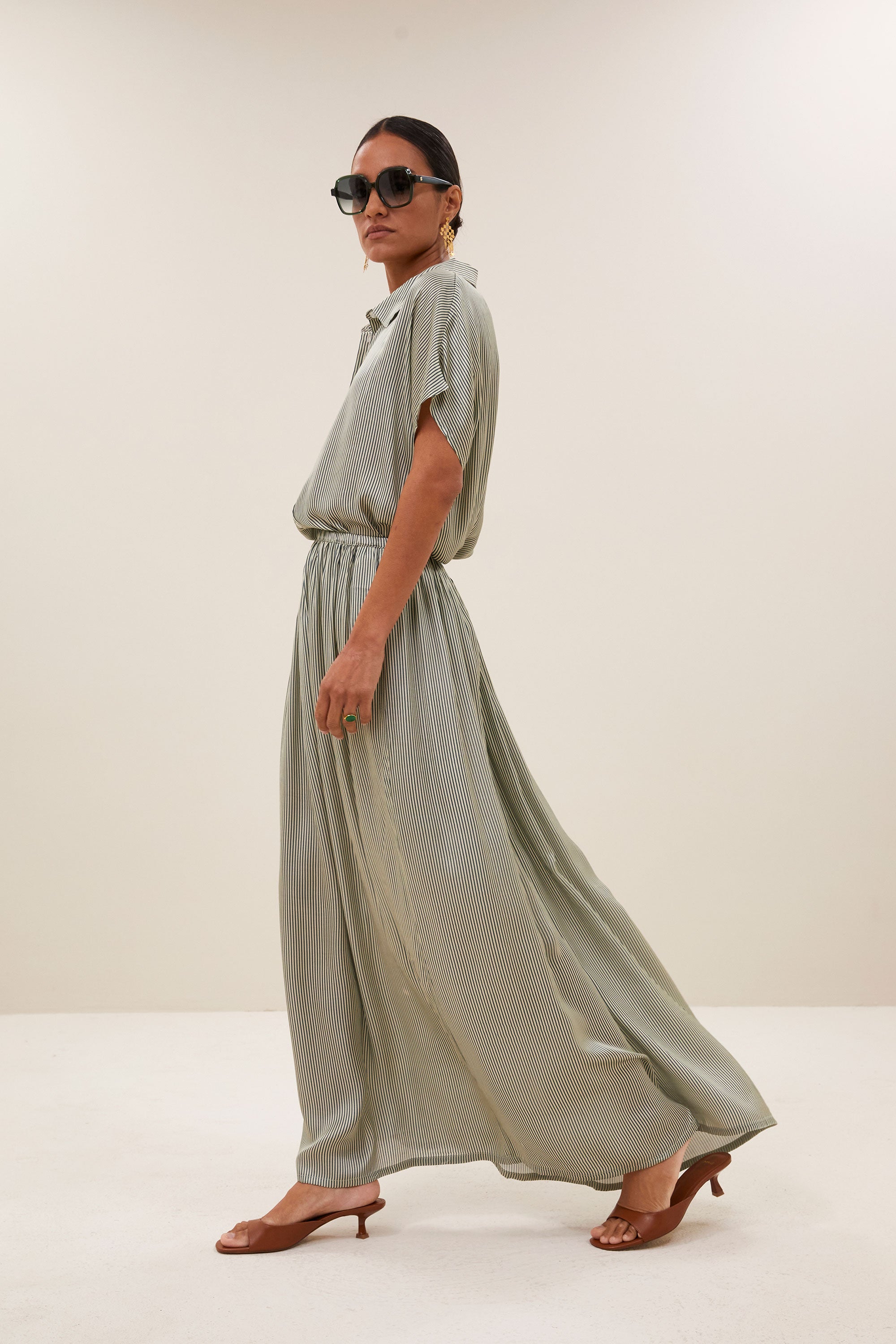 karly viscose stripe blouse | green stripe