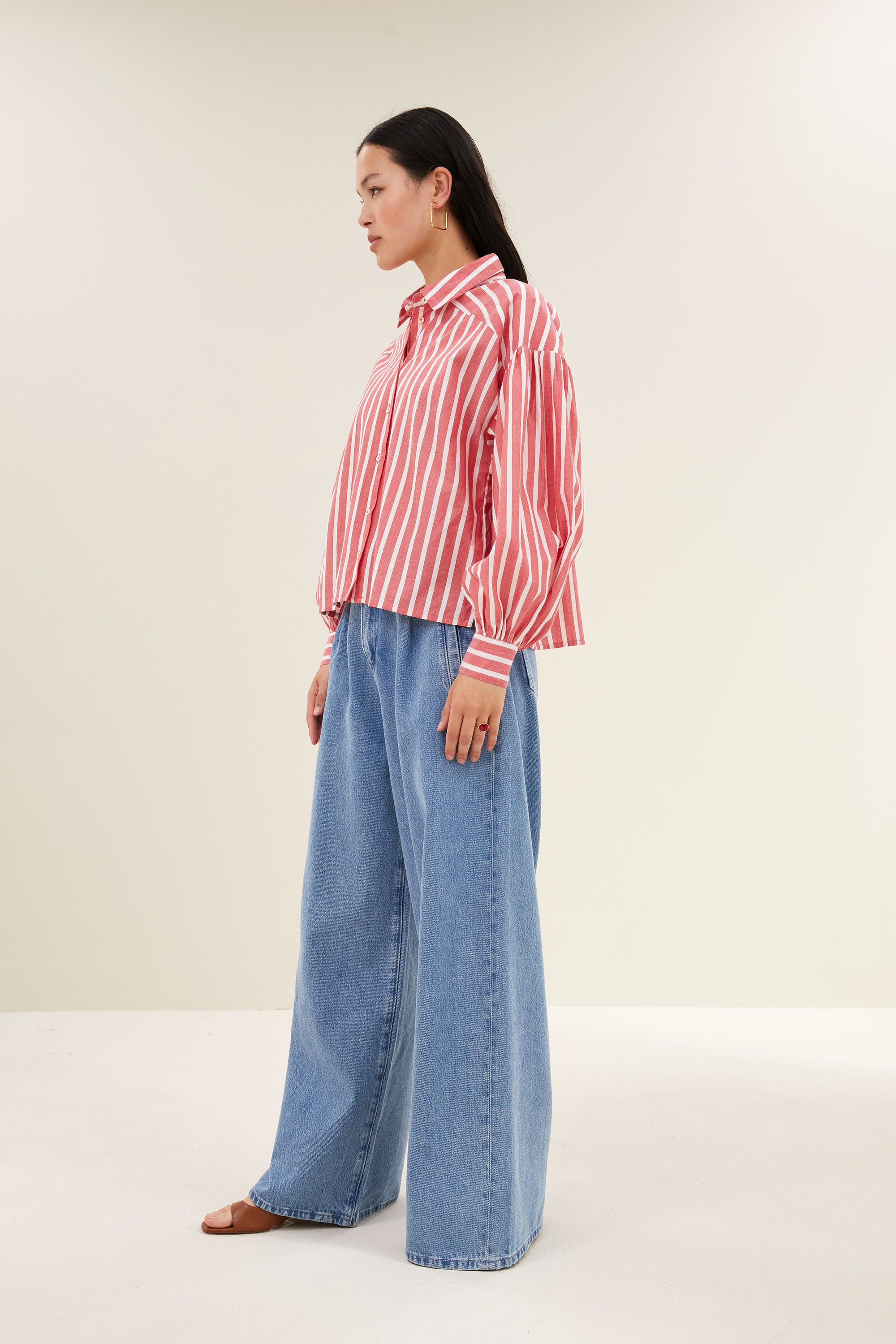 sarah short stripe blouse | red stripe