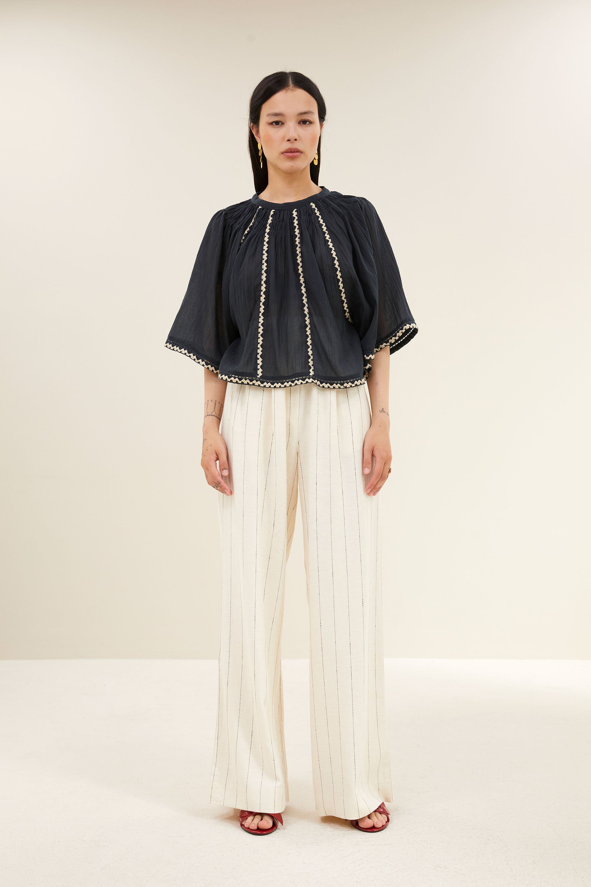 benji pinstripe pants | black thin stripe