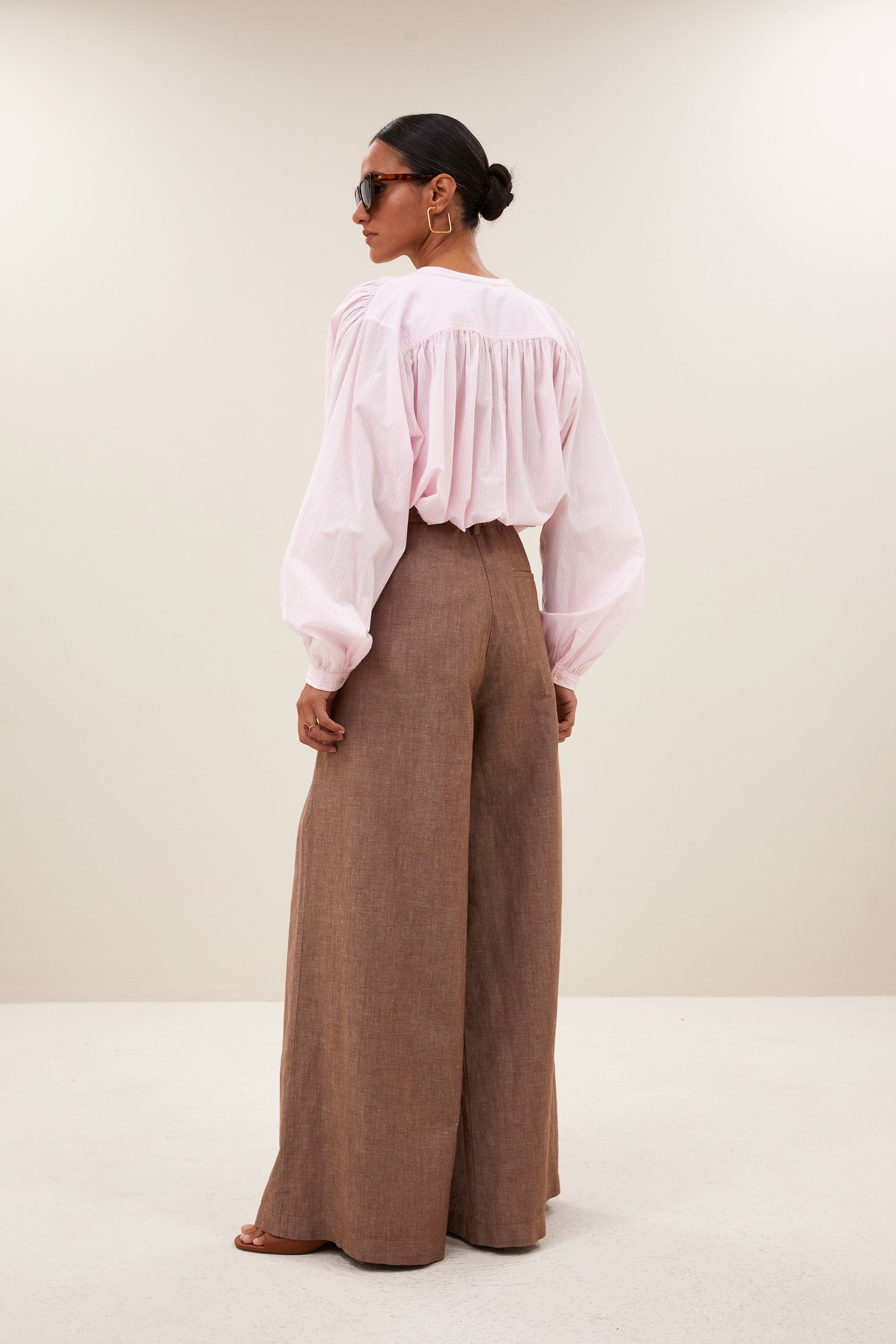 nyka pinstripe blouse | pink pin stripe