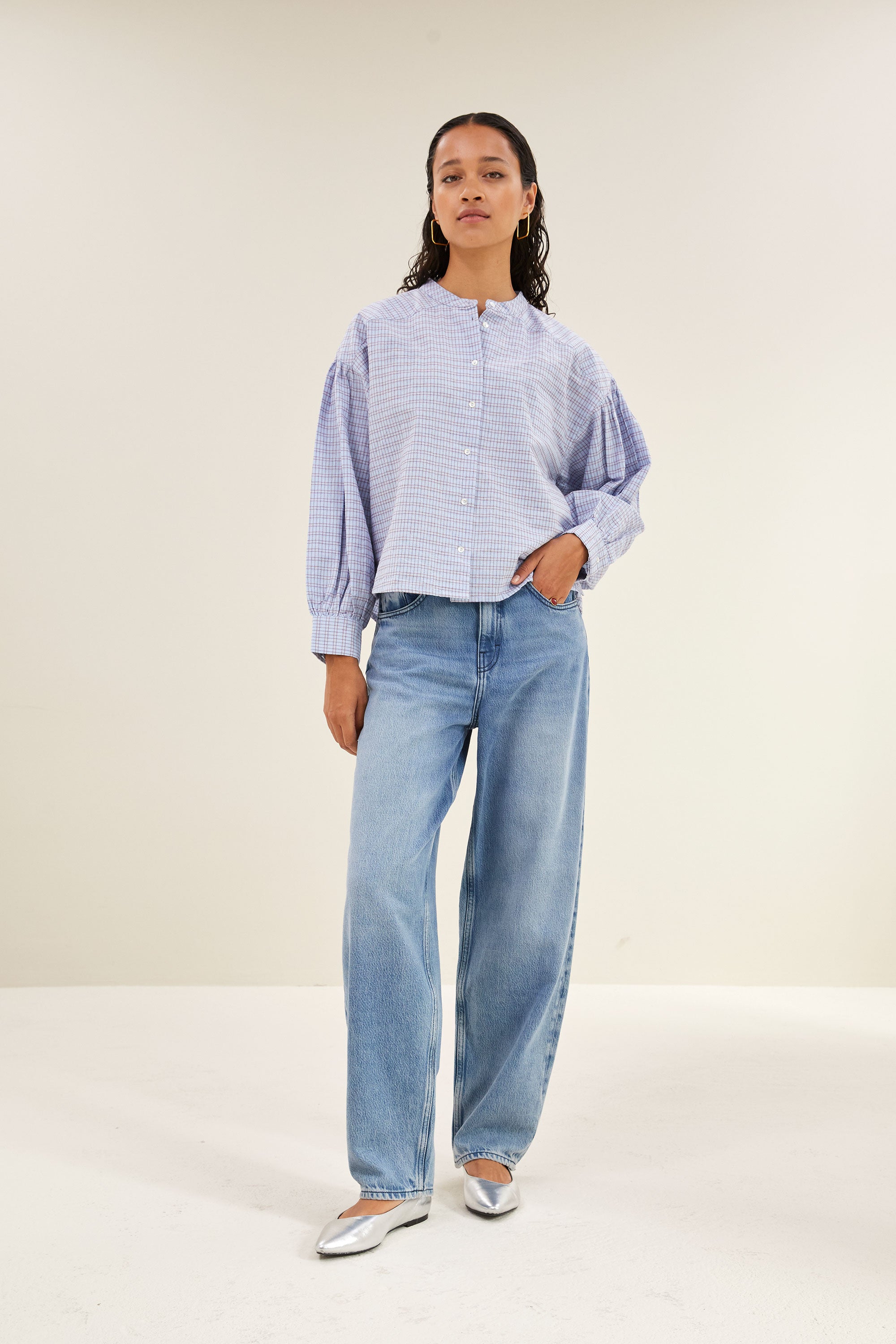 ella check blouse | blue small check
