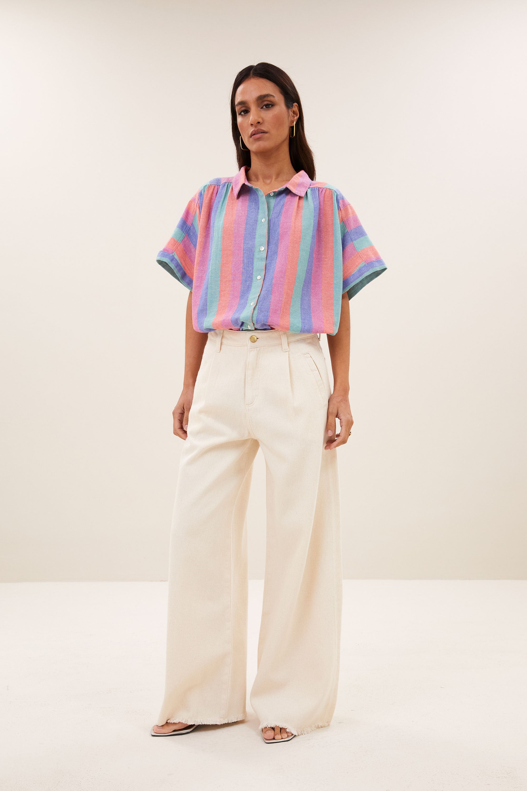 sunny rainbow pleats blouse | rainbow stripe