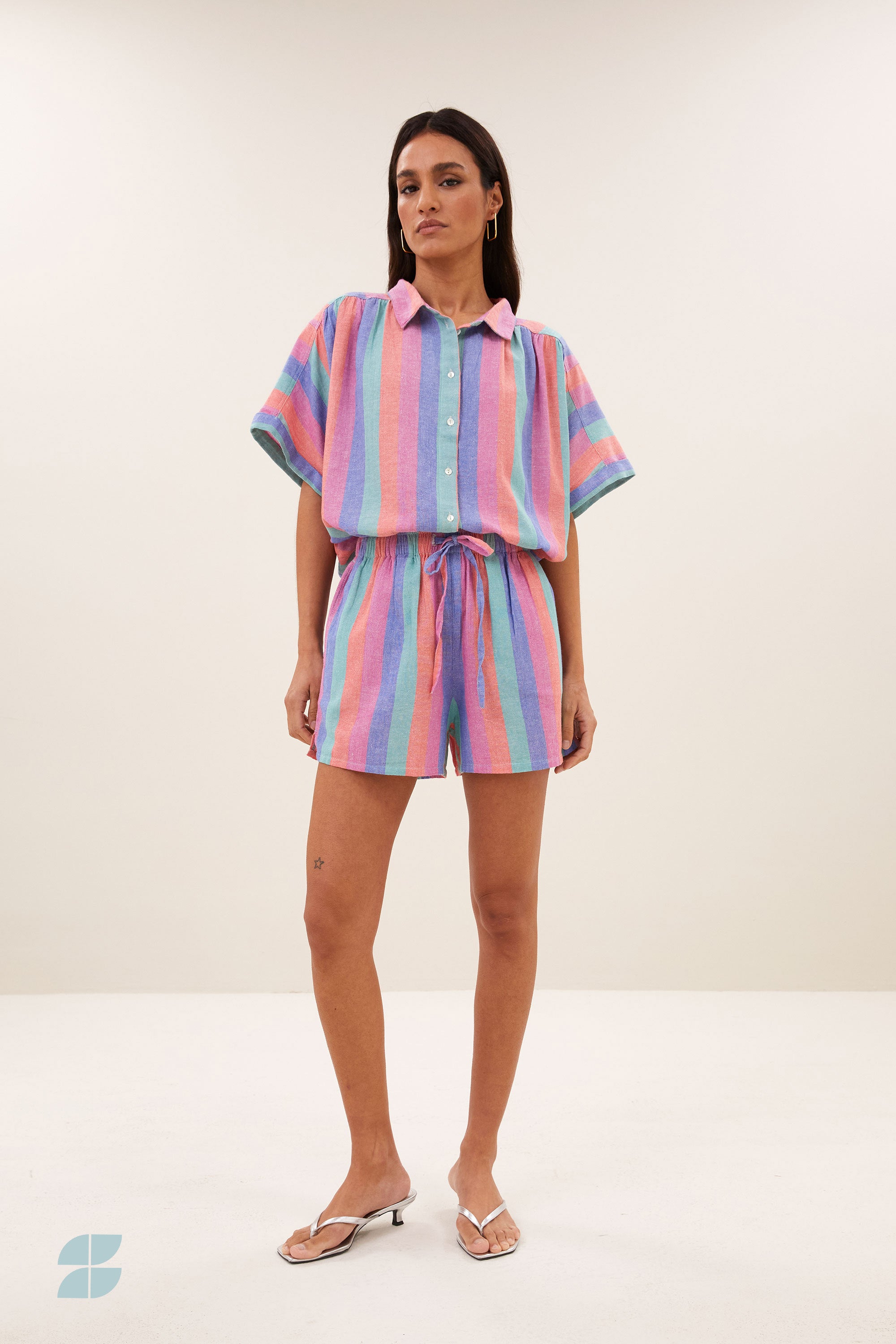 sunny rainbow pleats blouse | rainbow stripe