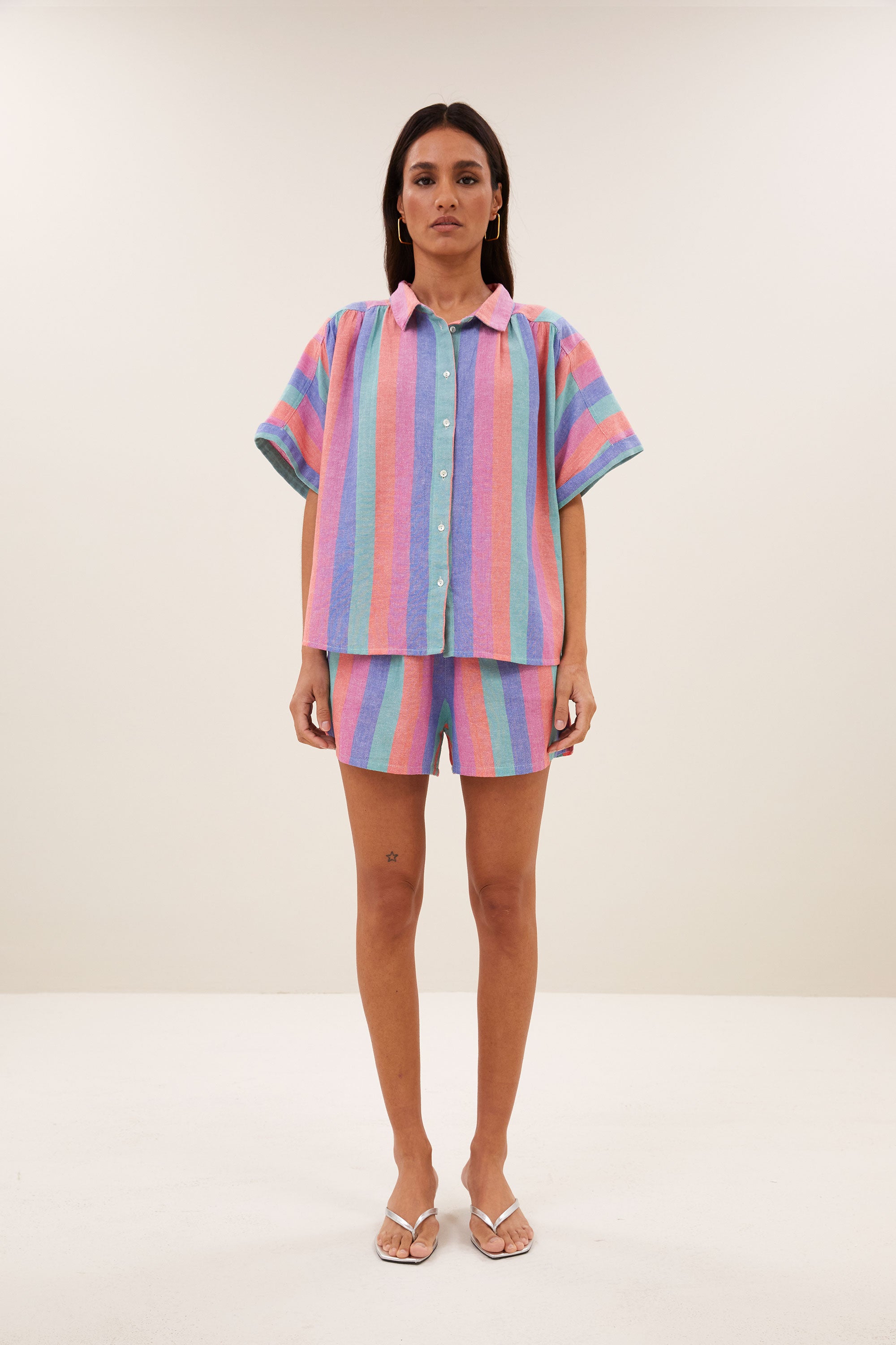 sunny rainbow pleats blouse | rainbow stripe
