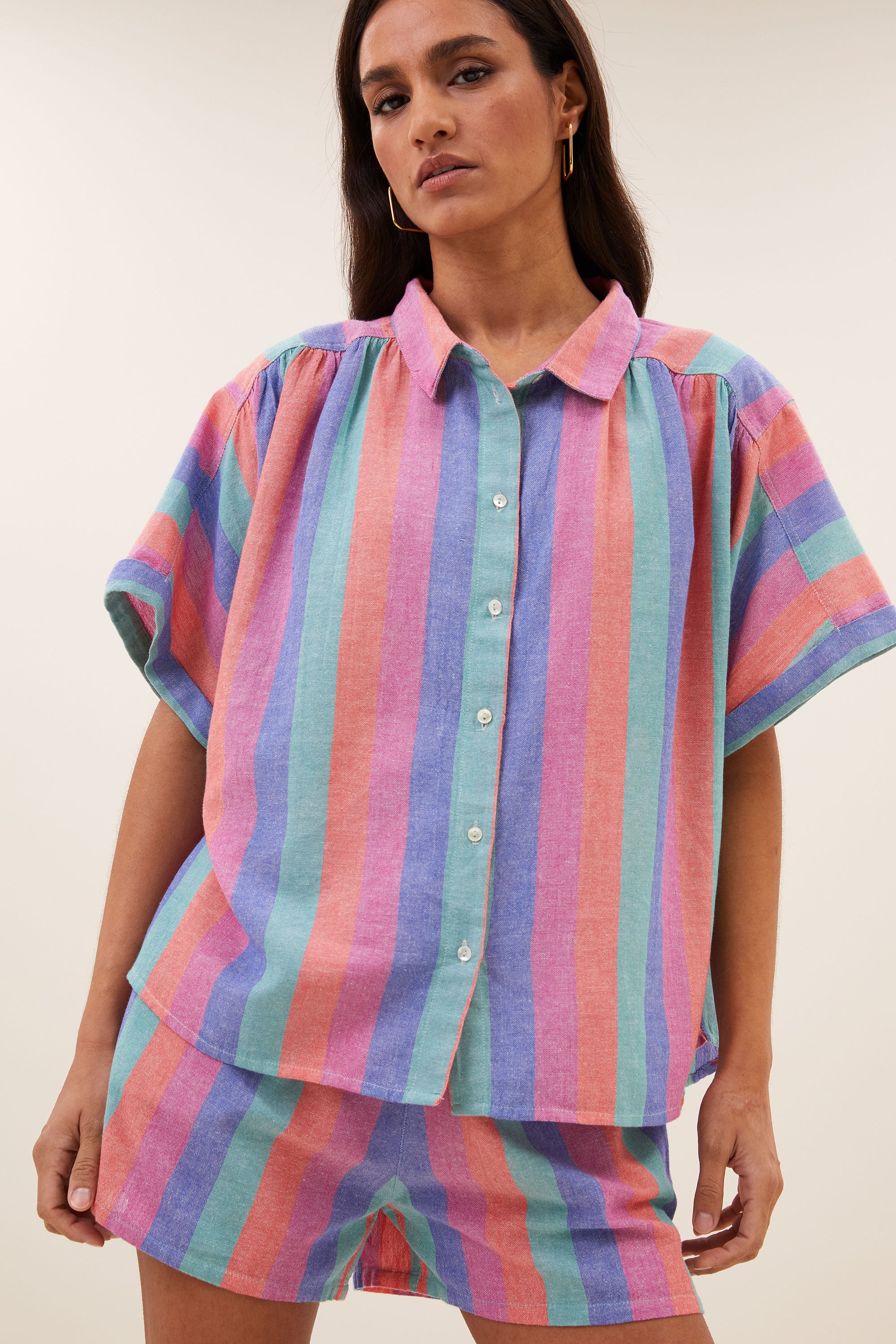sunny rainbow pleats blouse | rainbow stripe
