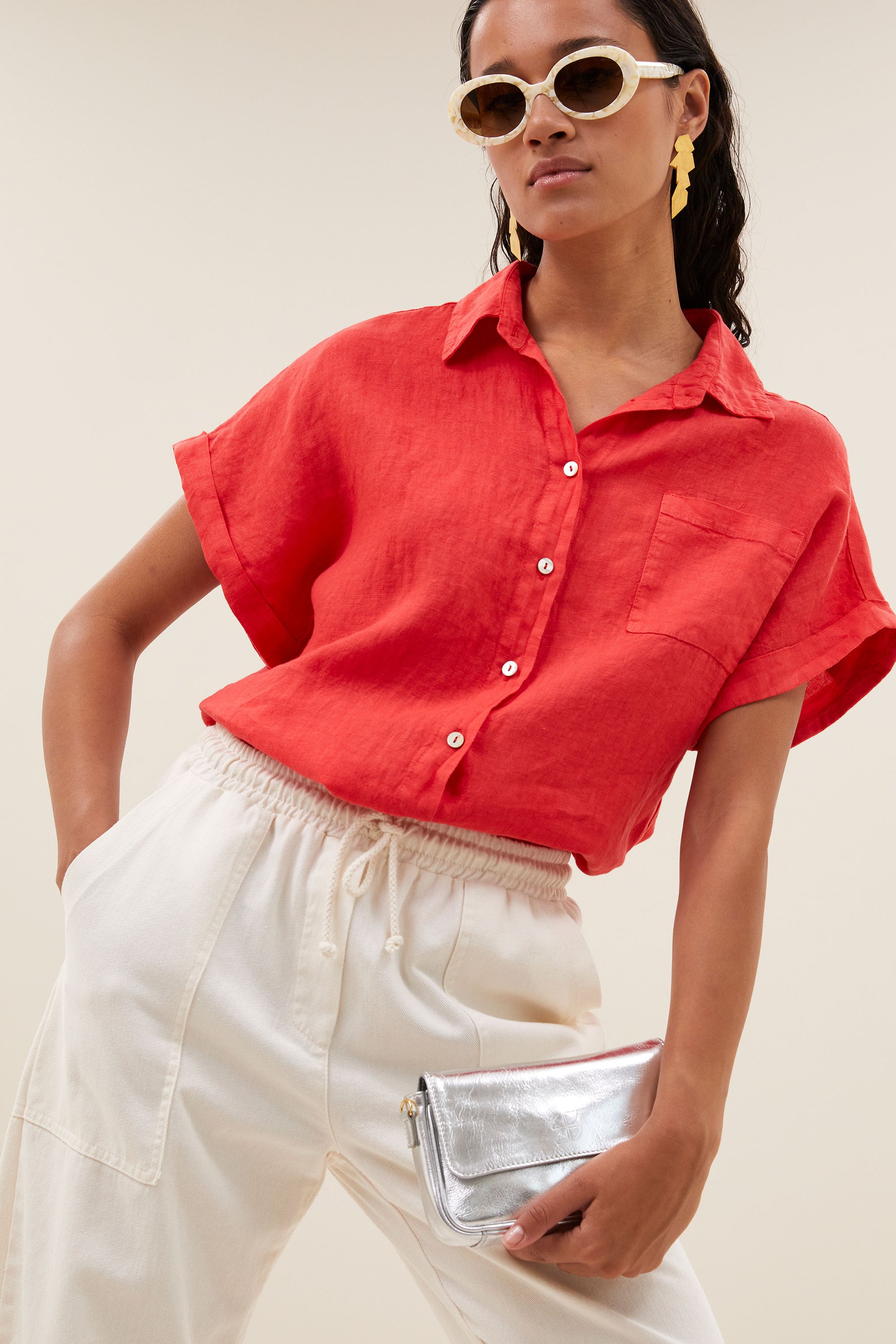 rose linen blouse | lipstick