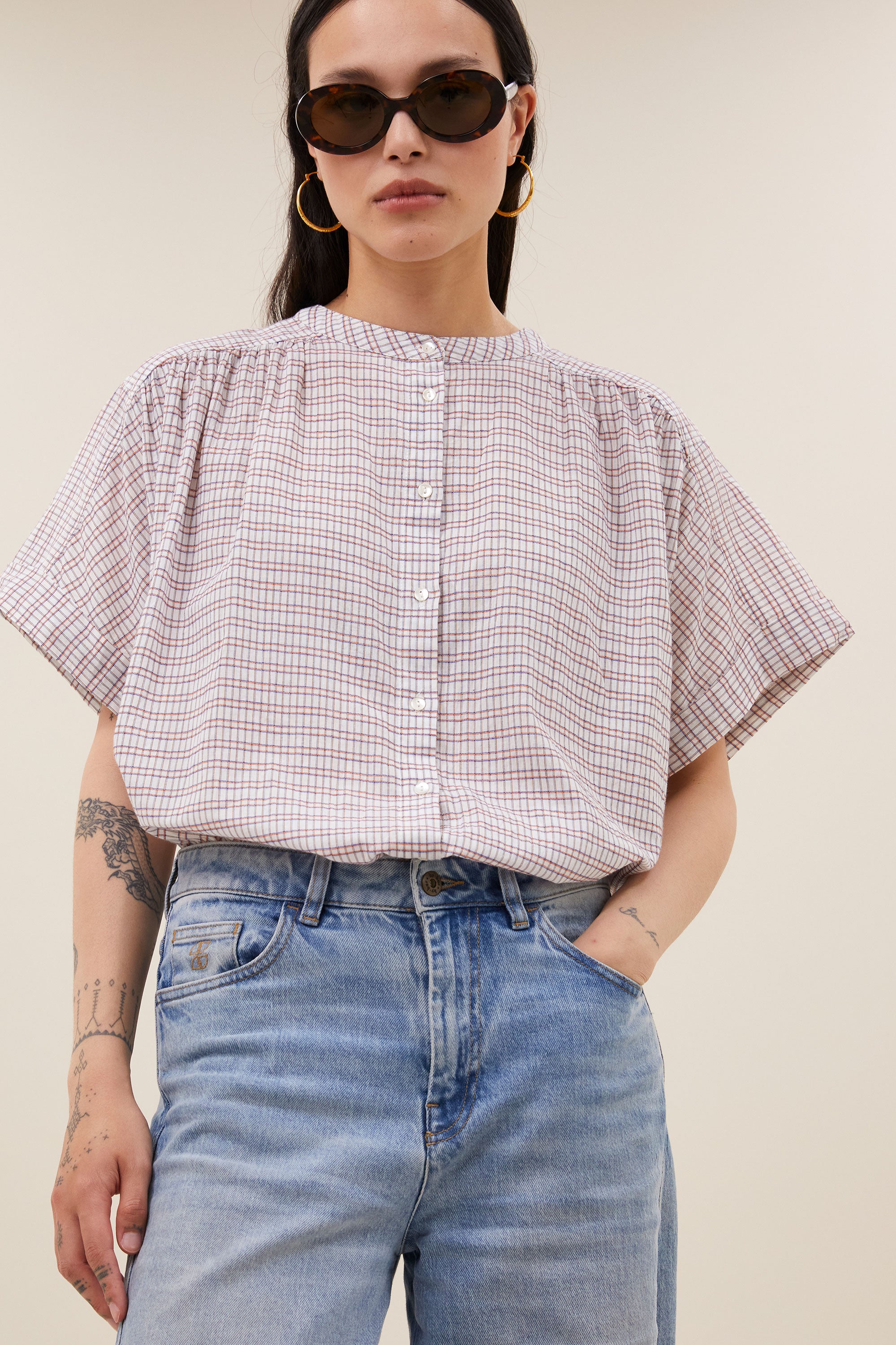 alex check blouse | white small check