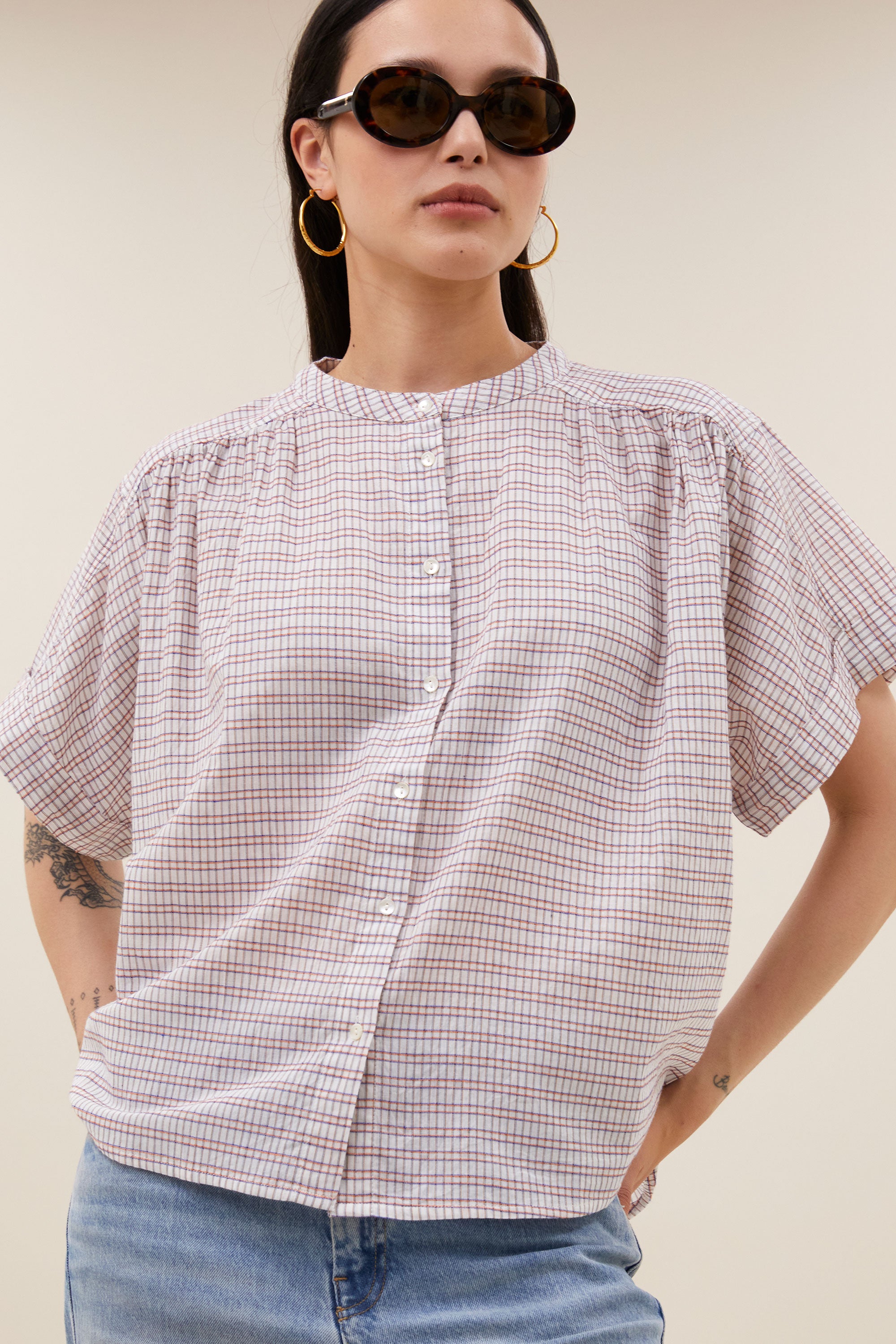 alex check blouse | white small check