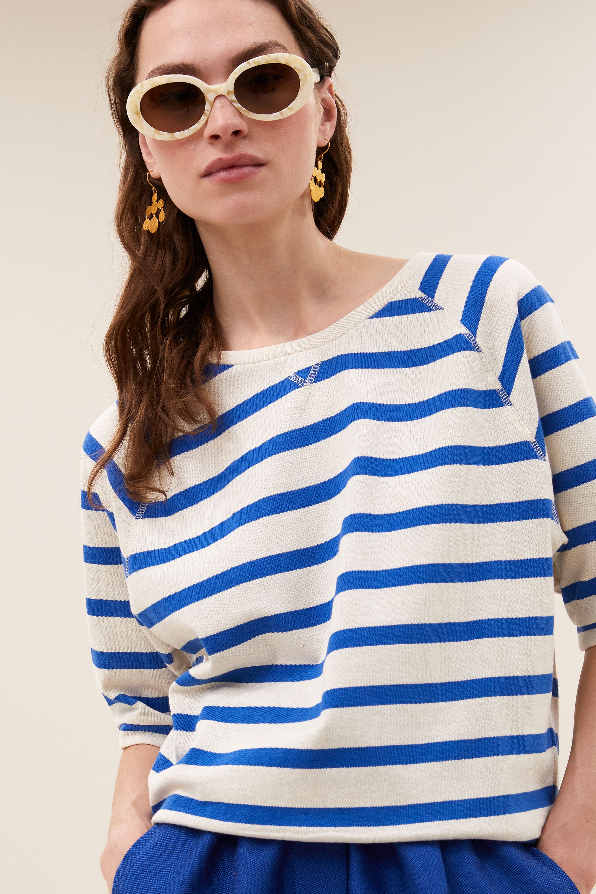 neva stripe top | azul blue stripe