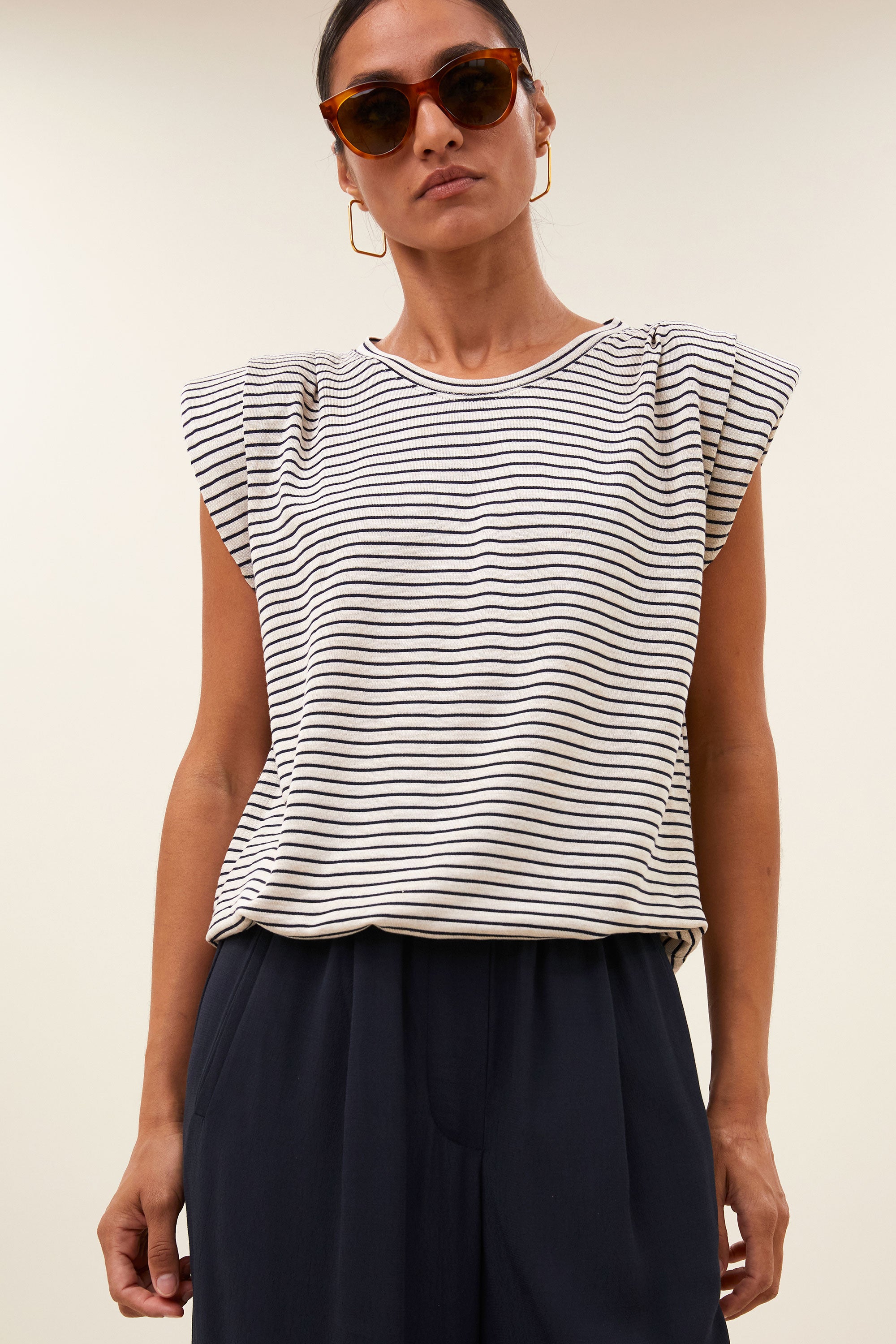 nilou small stripe top | admiral blue stripe