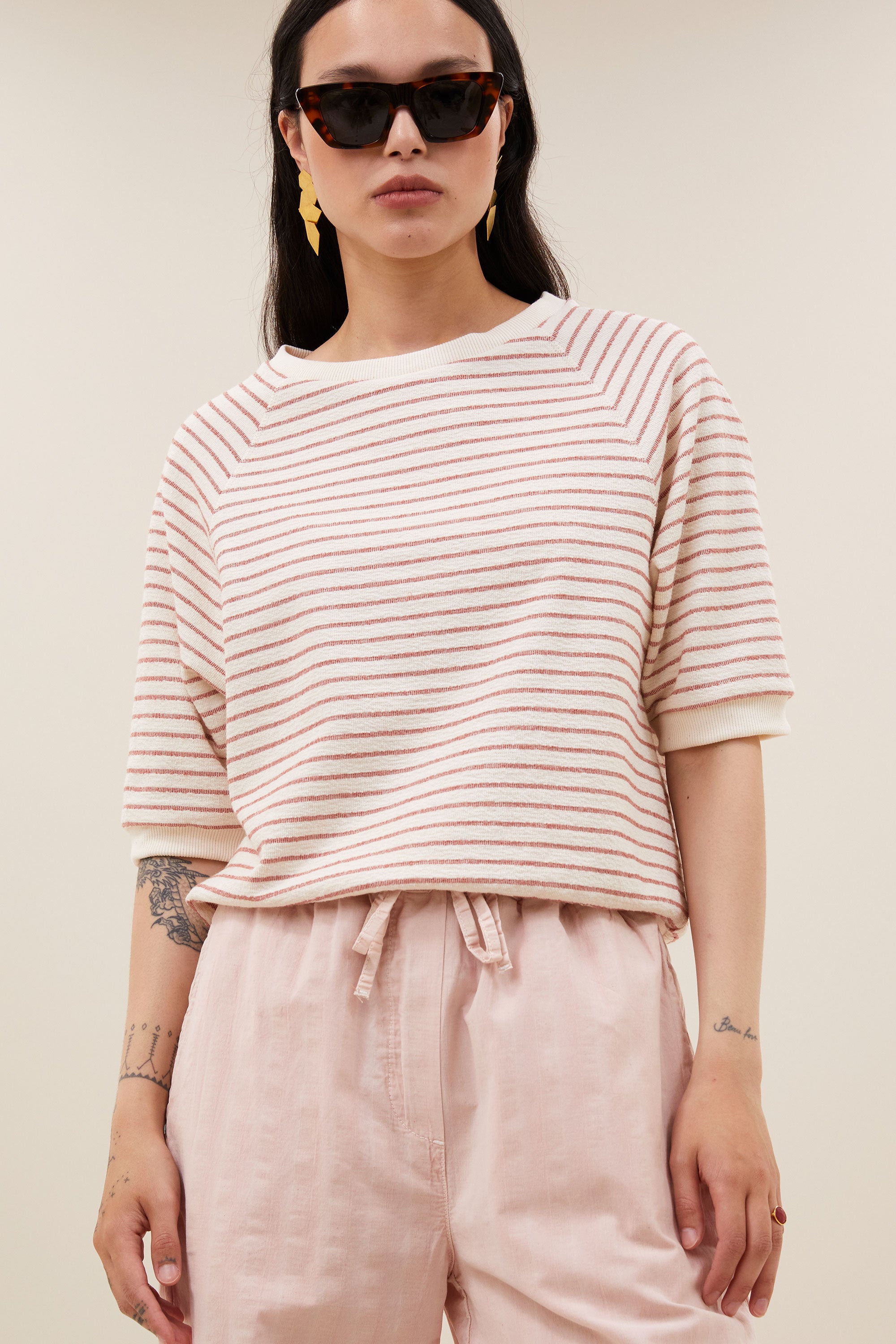 neva heavy jersey stripe top | sunset rose stripe