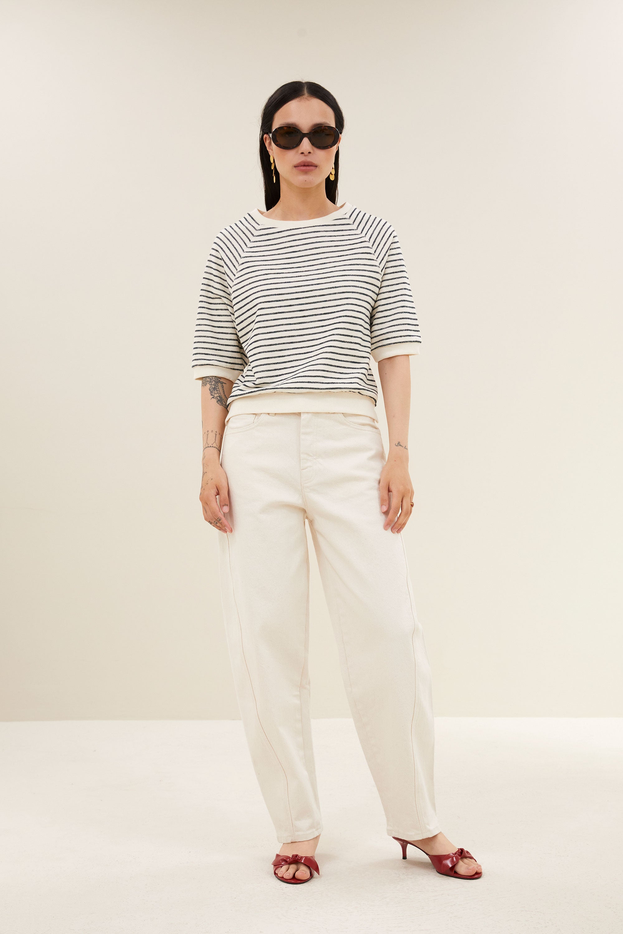 neva heavy jersey stripe top | jet black stripe