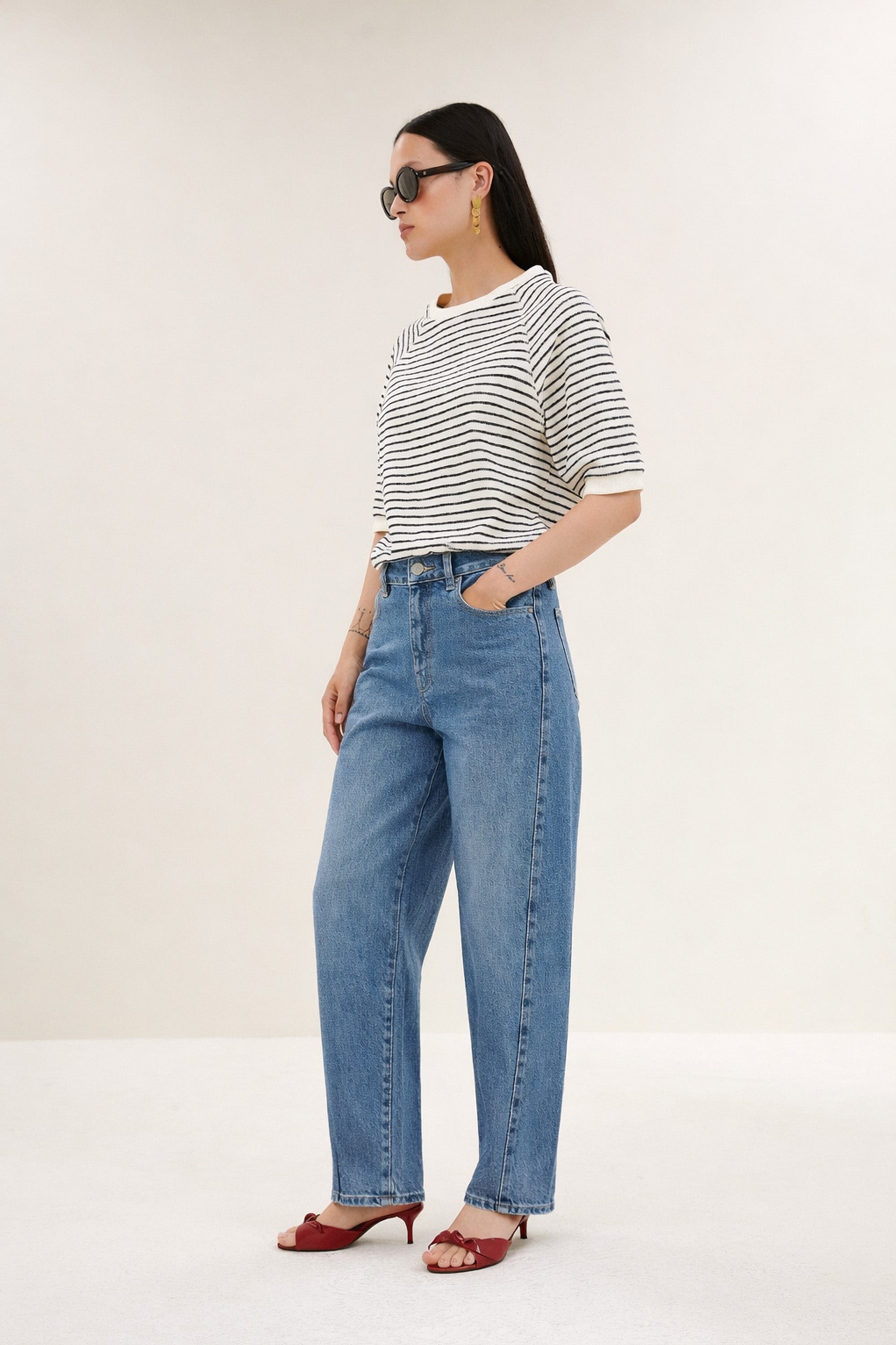 neva heavy jersey stripe top | jet black stripe