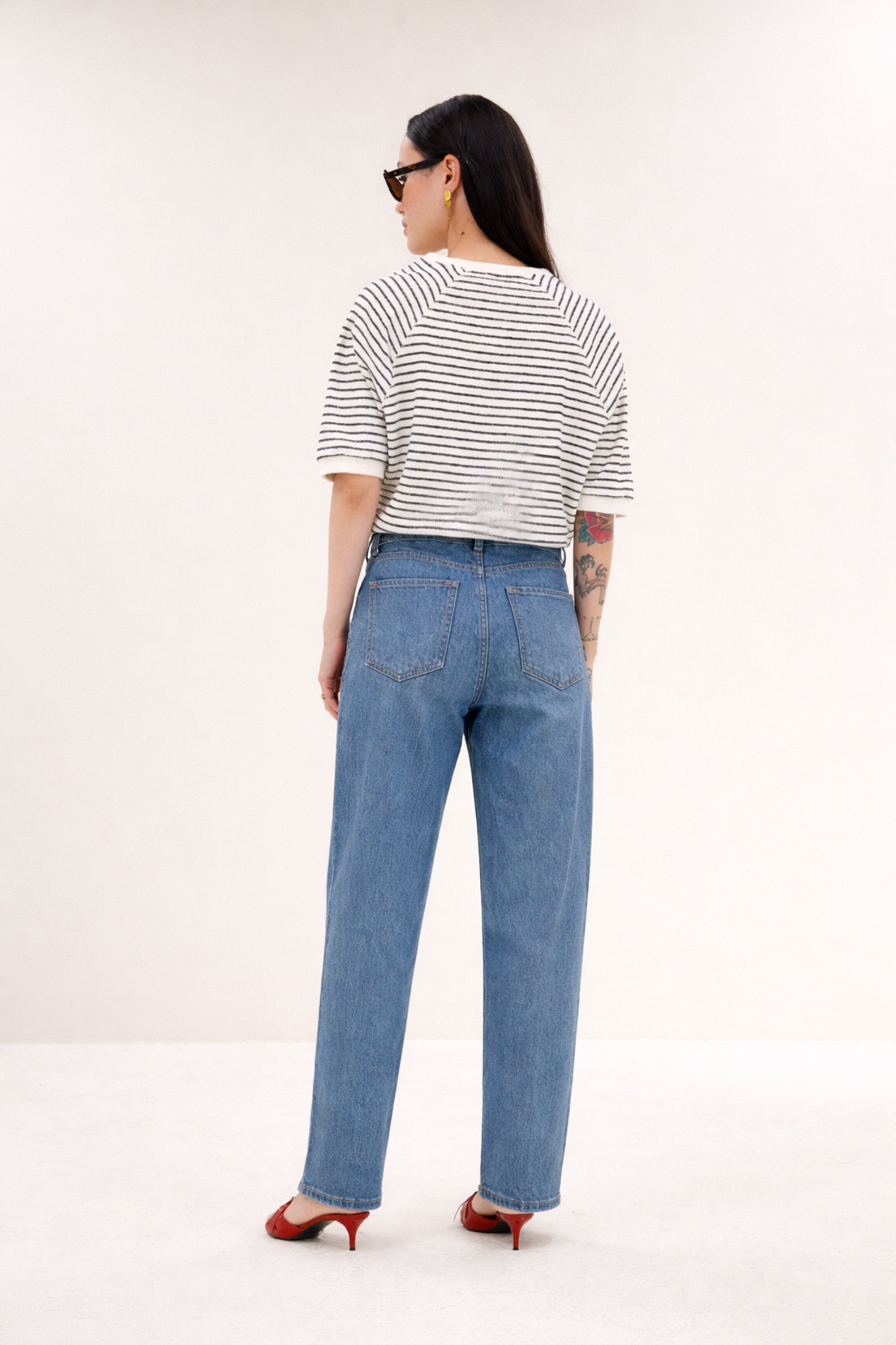 neva heavy jersey stripe top | jet black stripe