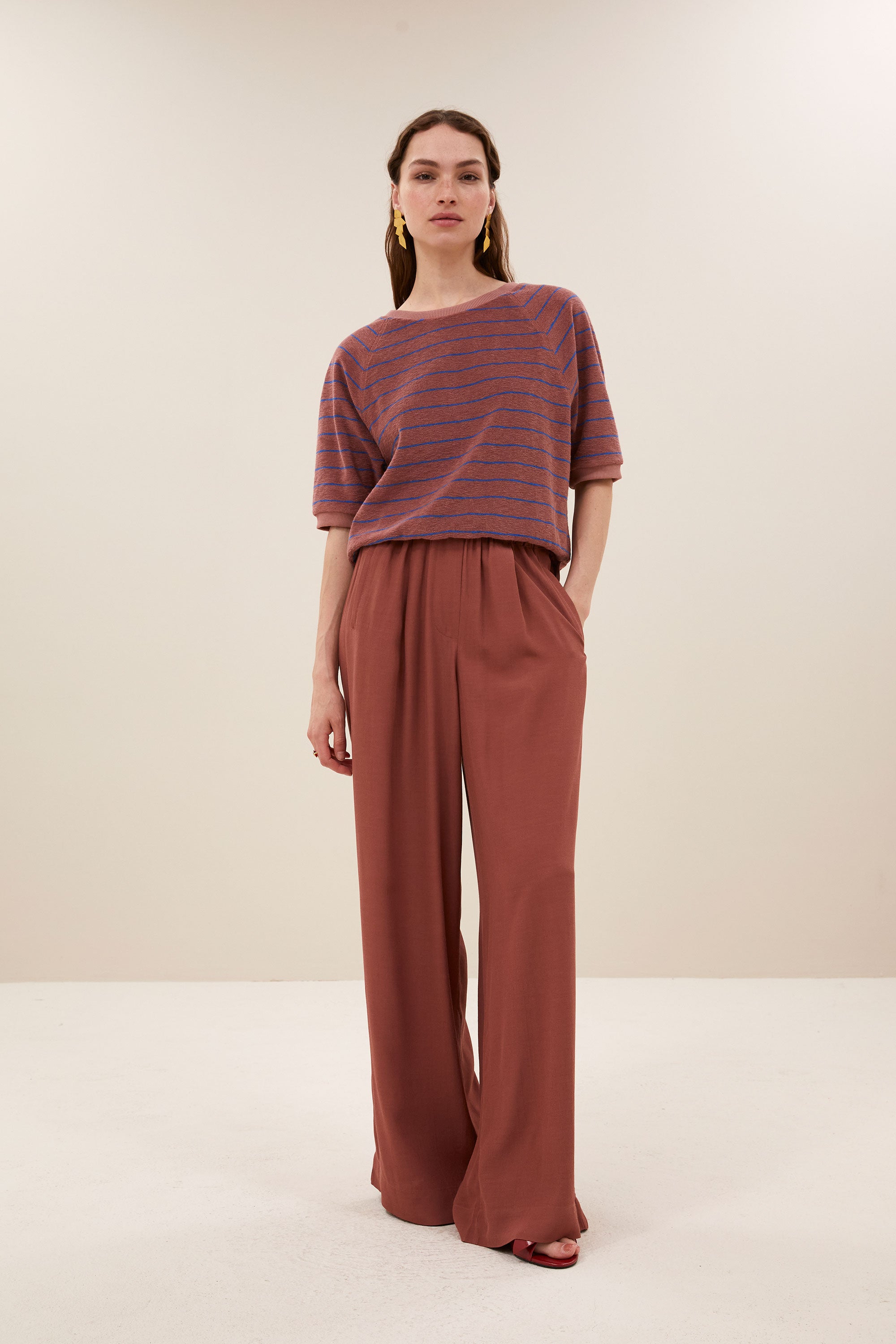 neva slub stripe top | withered rose stripe