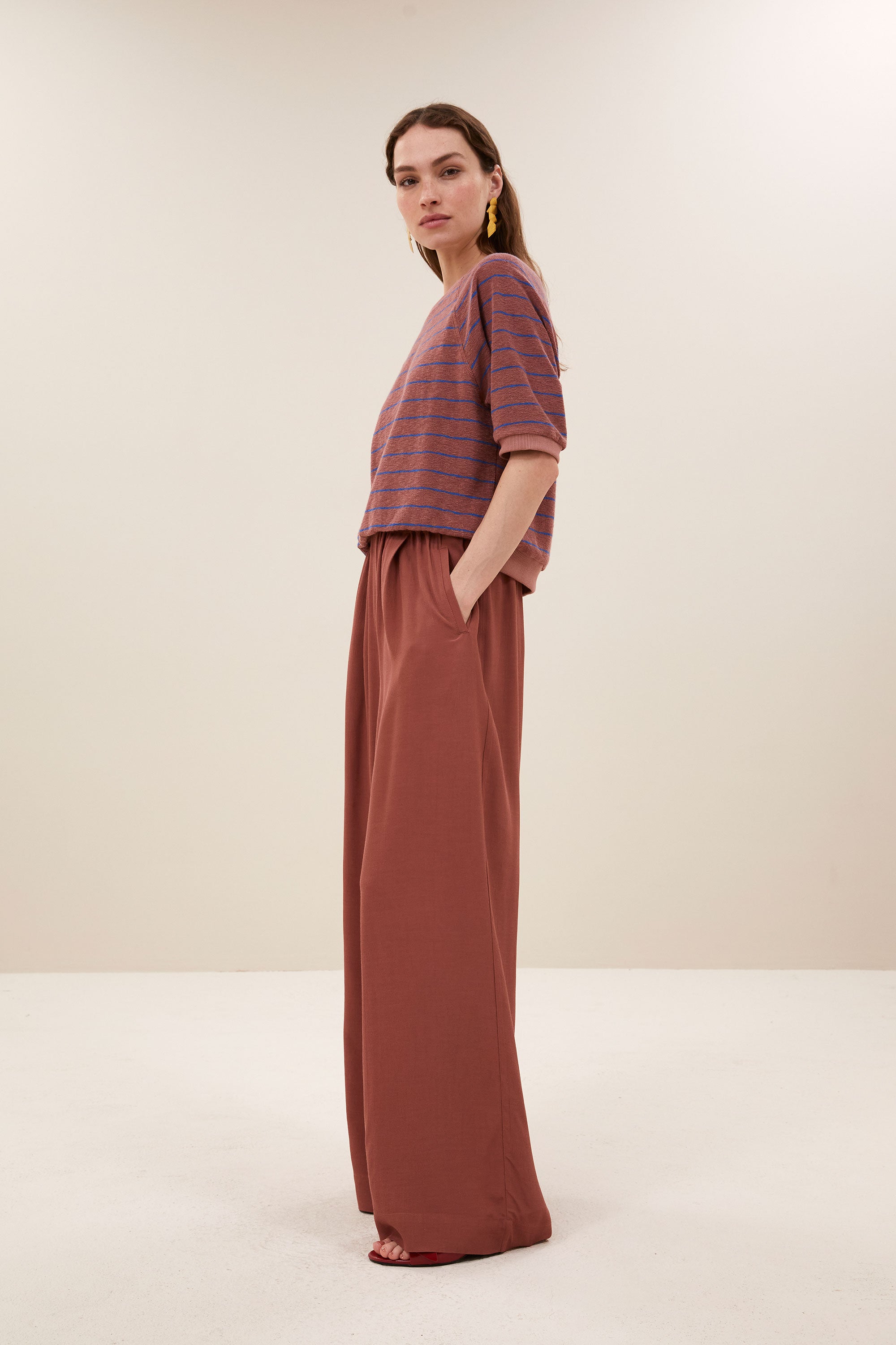 neva slub stripe top | withered rose stripe