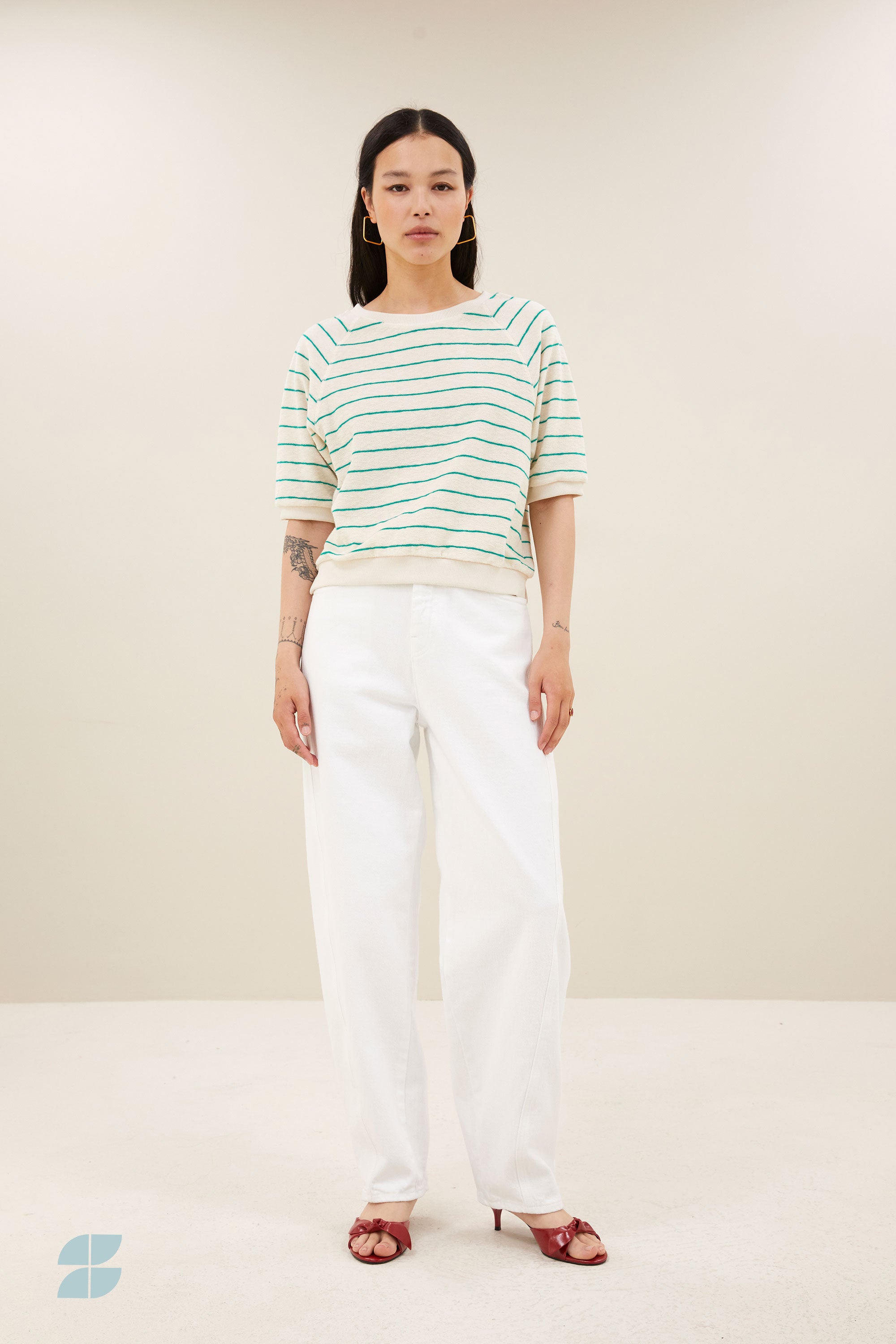 neva slub stripe top | green lake stripe