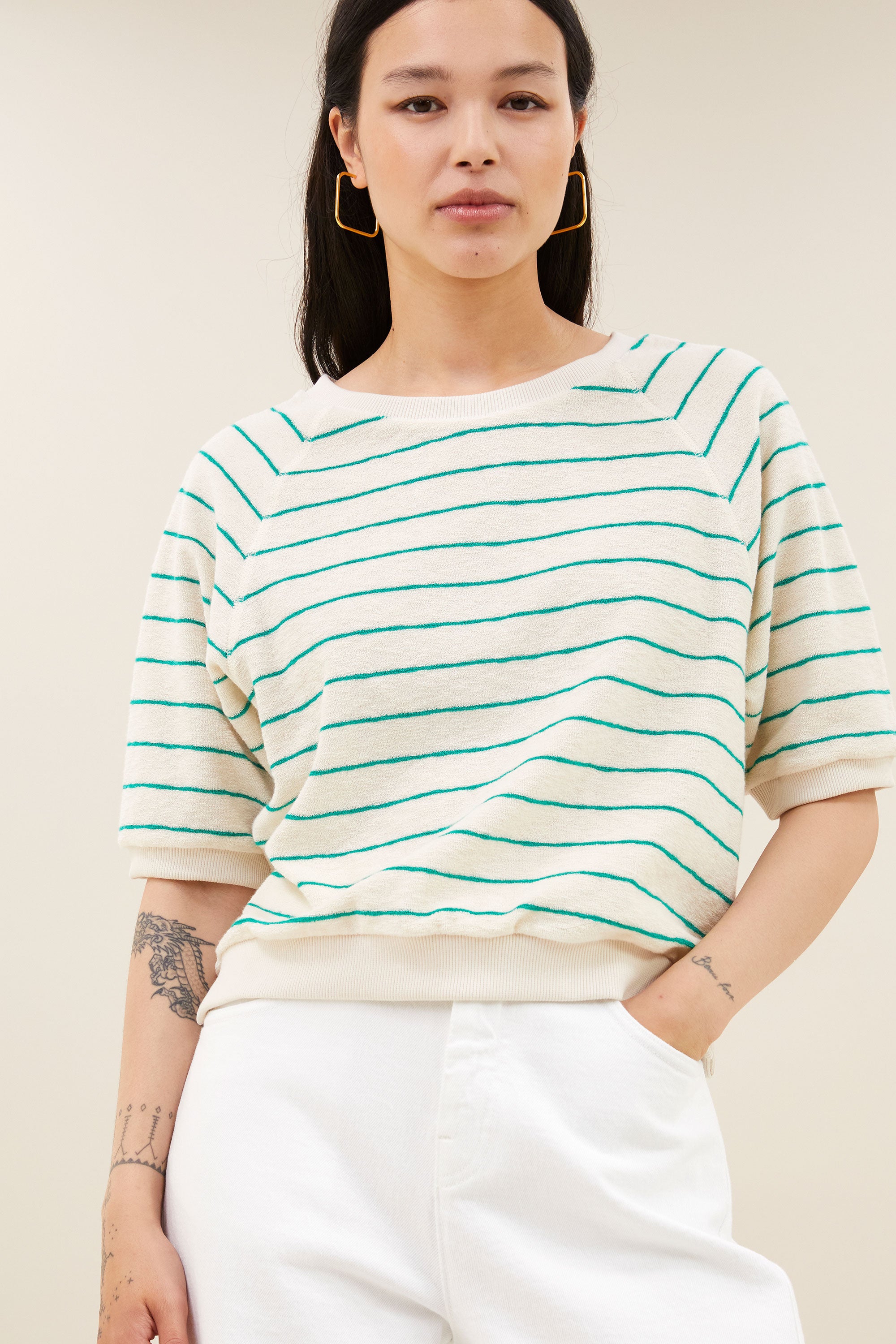 neva slub stripe top | green lake stripe