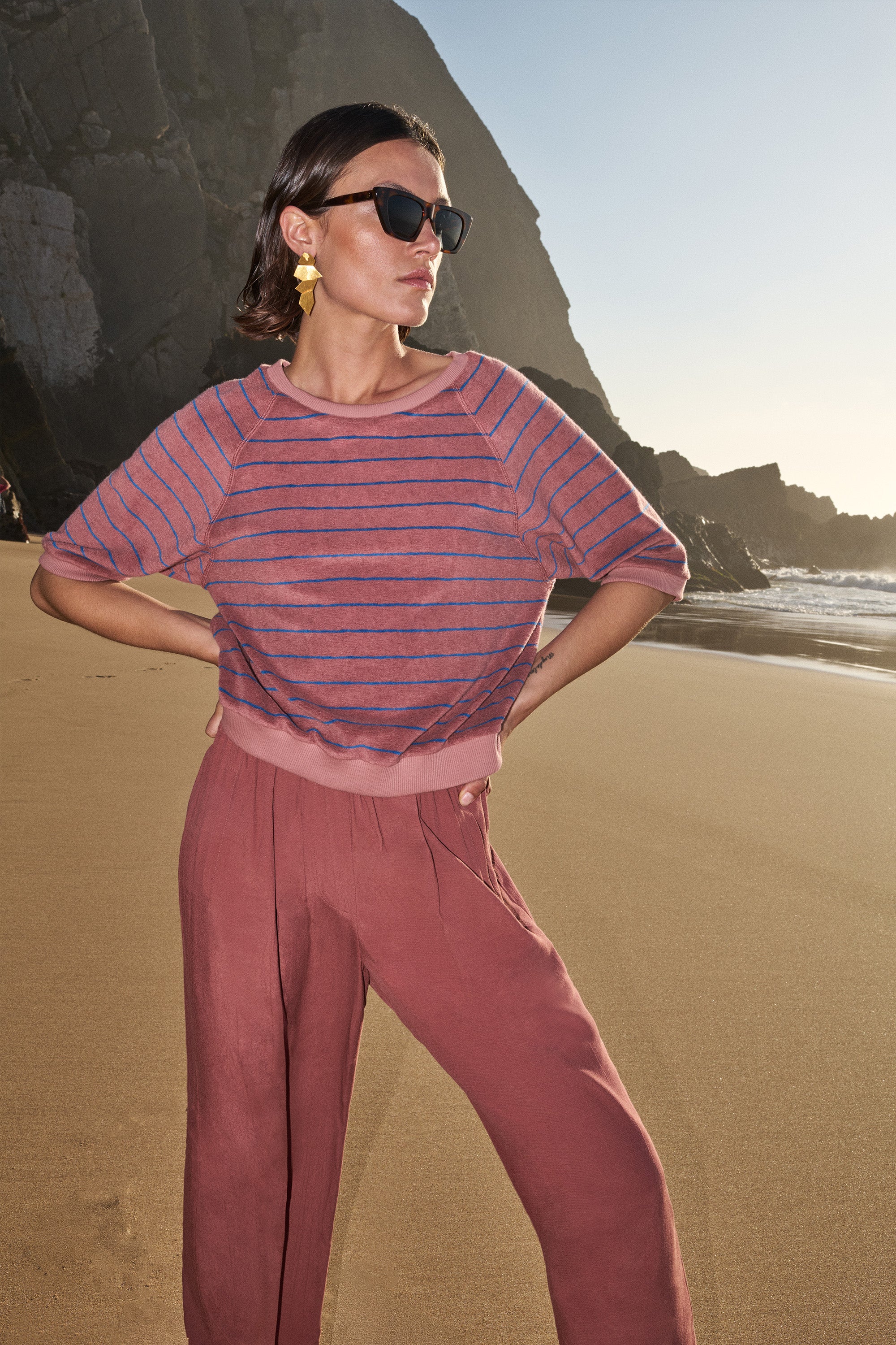 neva slub stripe top | withered rose stripe