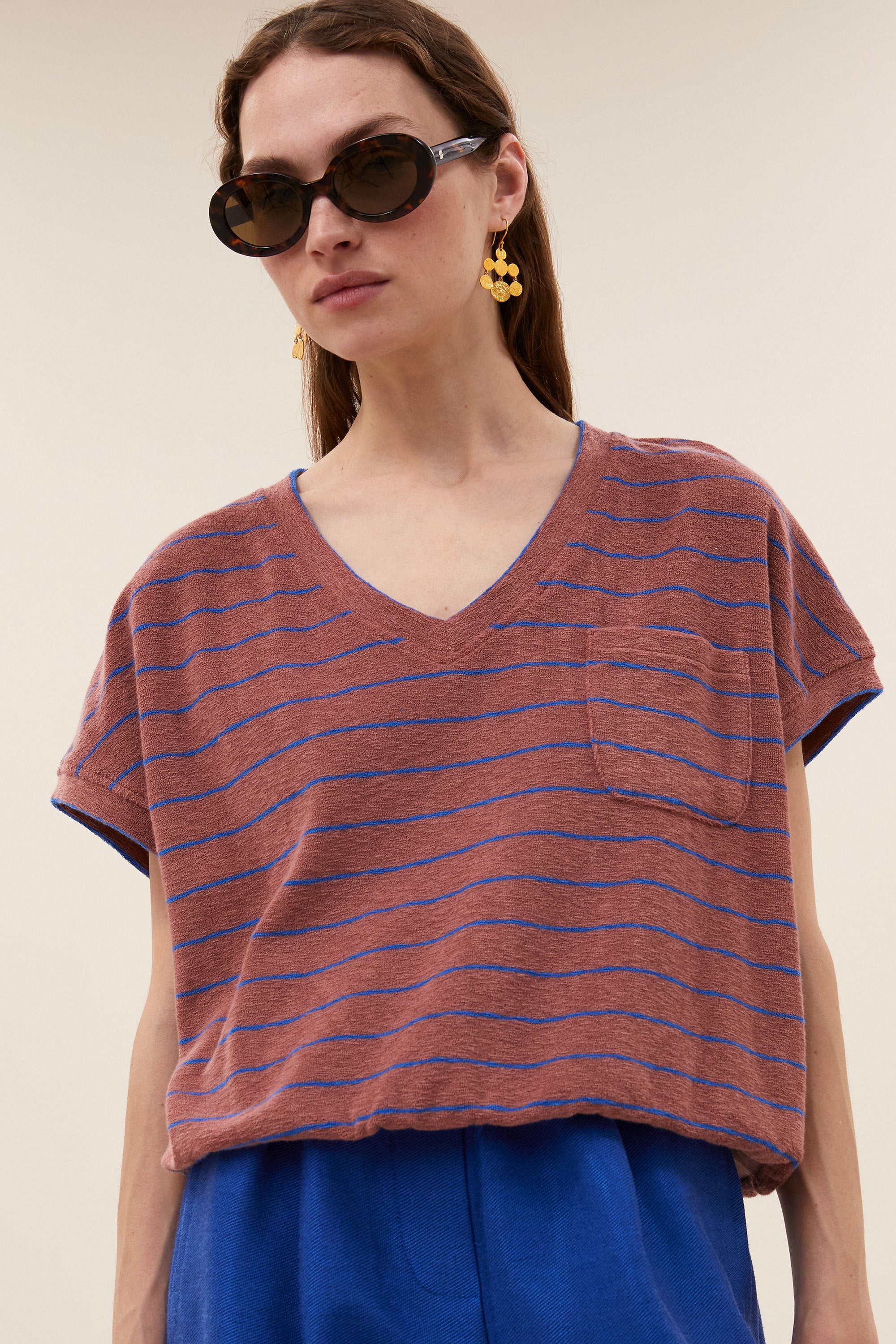 tyler slub stripe top | withered rose stripe