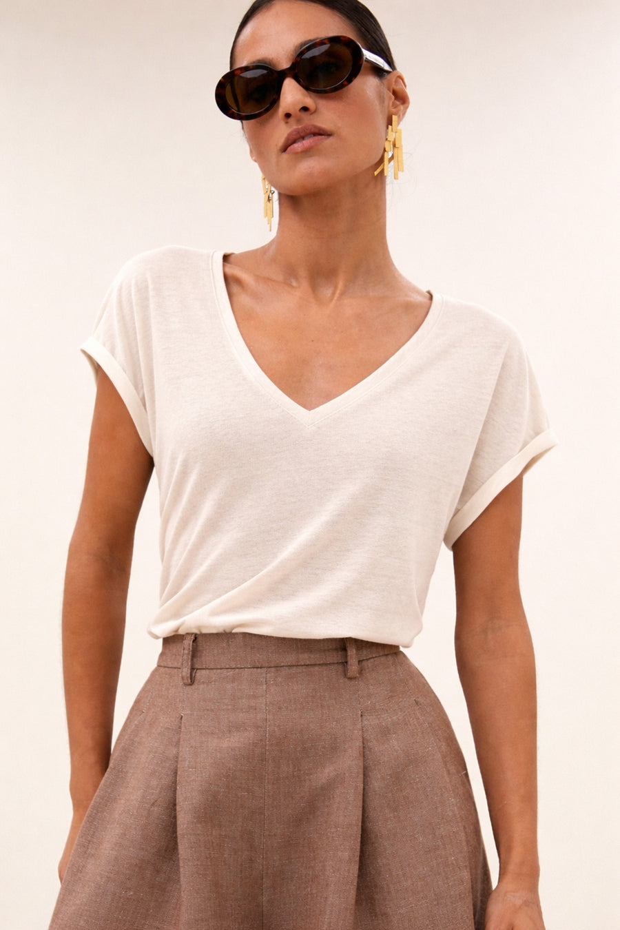 momi-linen-top-oyster-casual fit-normale pasvorm-v-halslijn-by-bar-detail