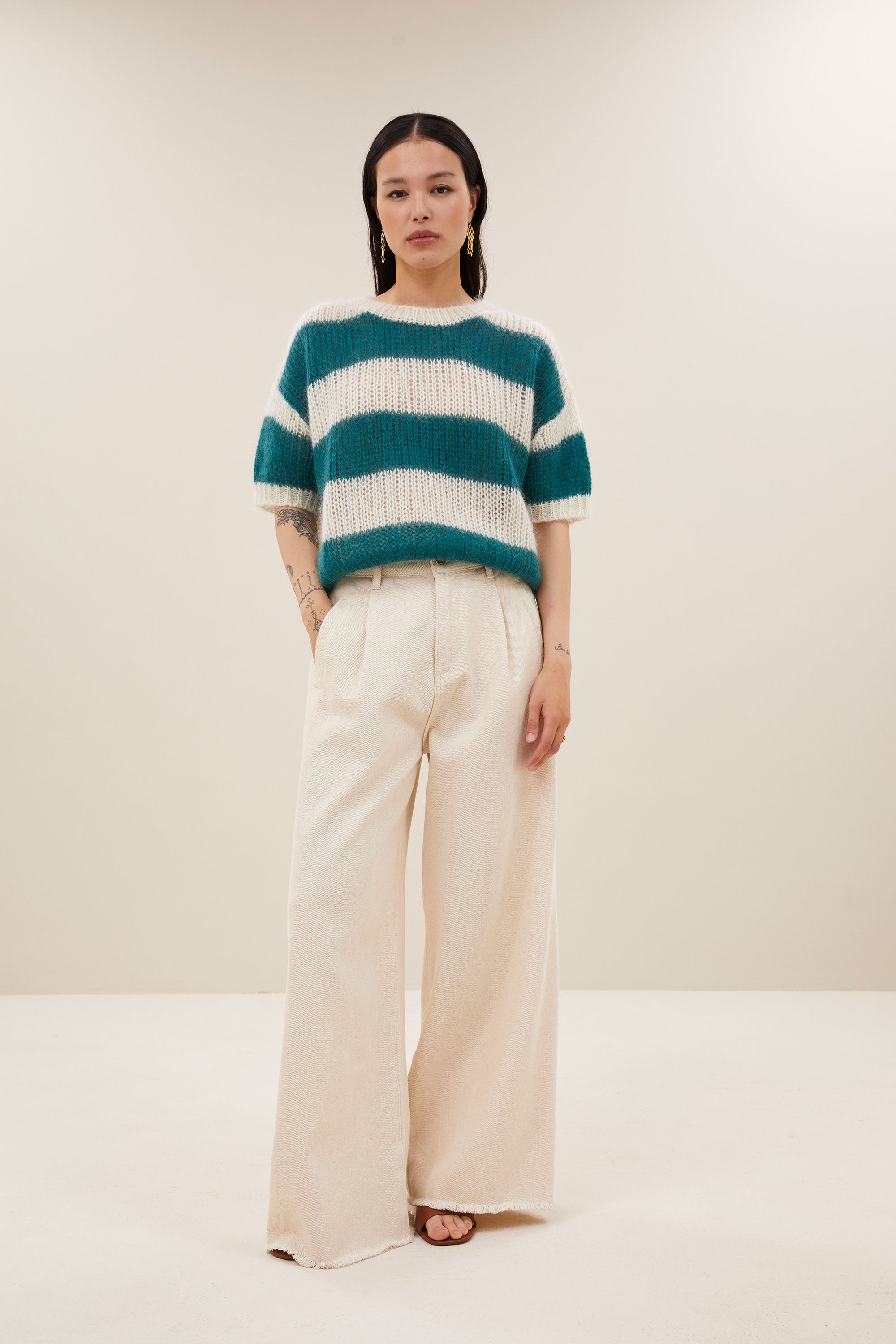 nino astro stripe pullover | teal stripe