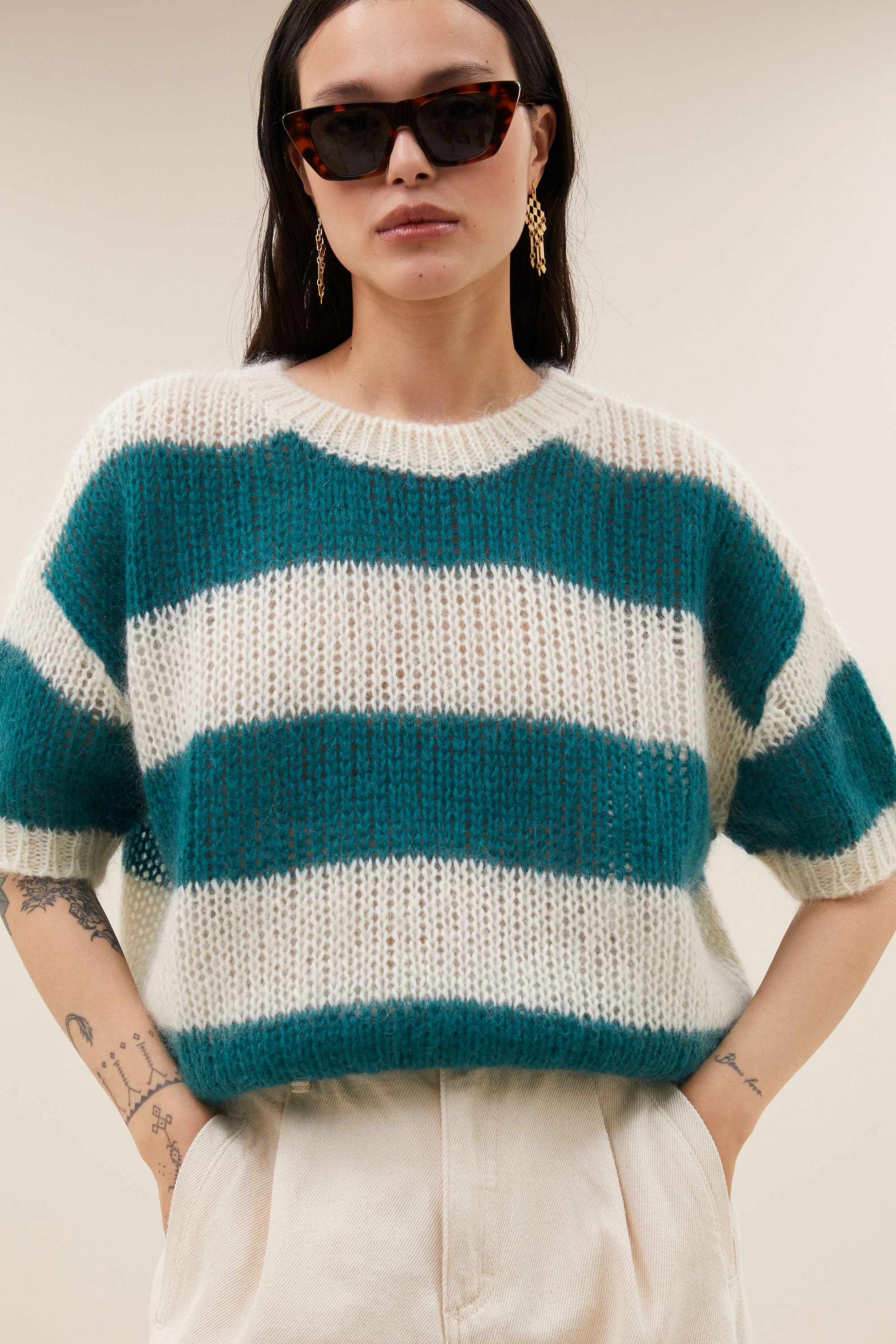 nino astro stripe pullover | teal stripe