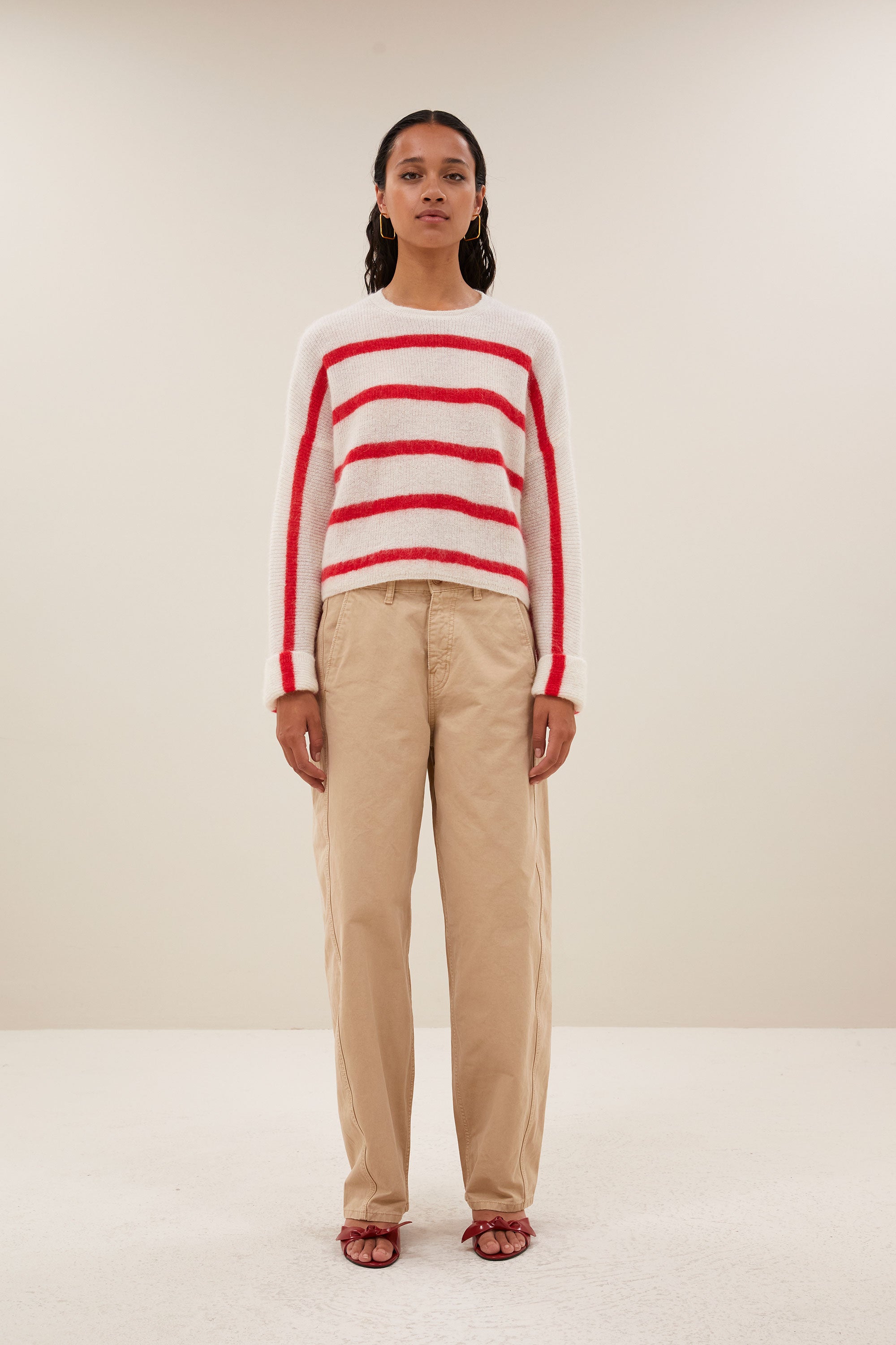vide stripe pullover - lollipop stripe, short fit, dropped shoulder seams, loos fit - by-bar - front view