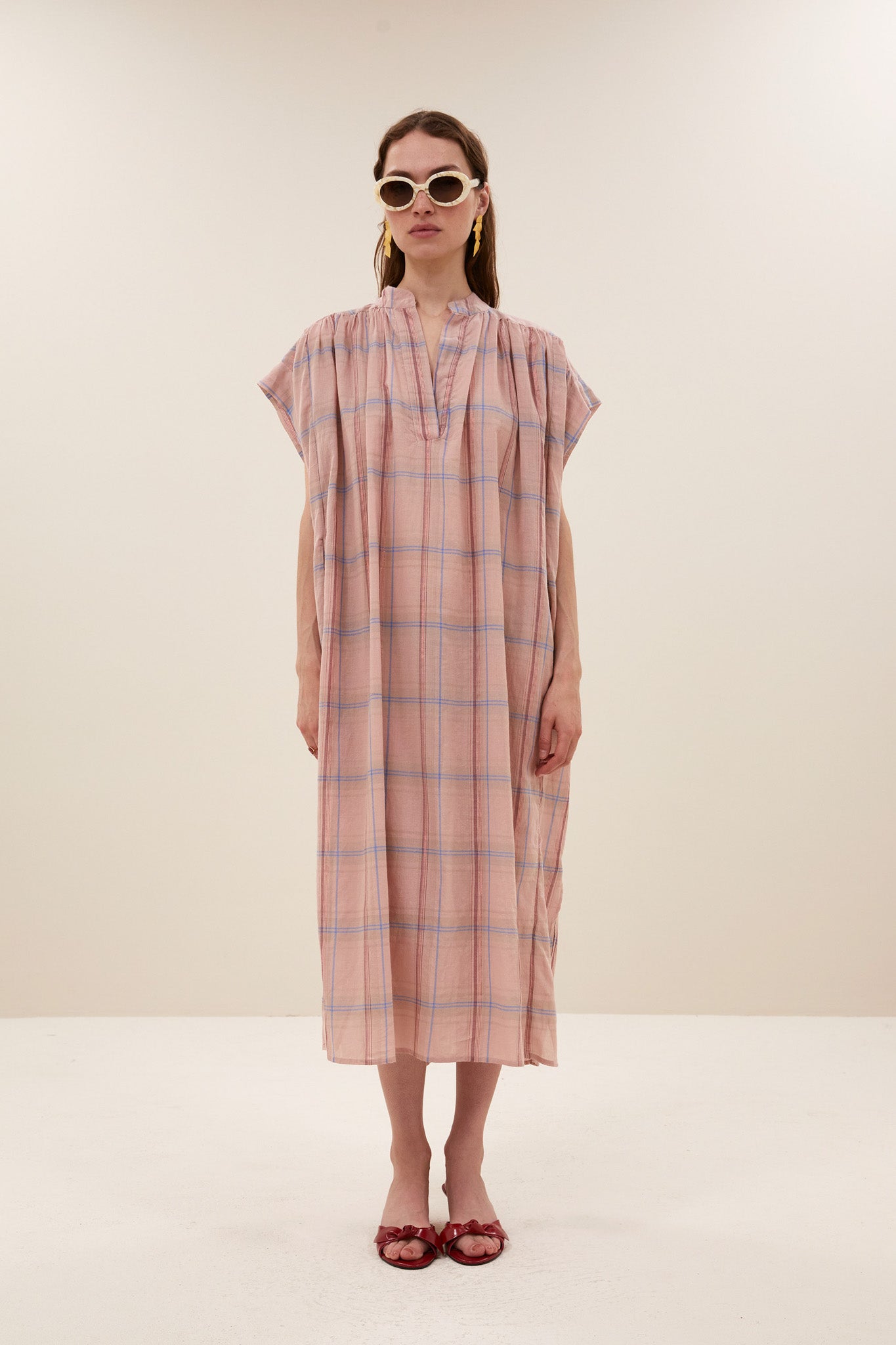 bodin pink check dress | blush pink check