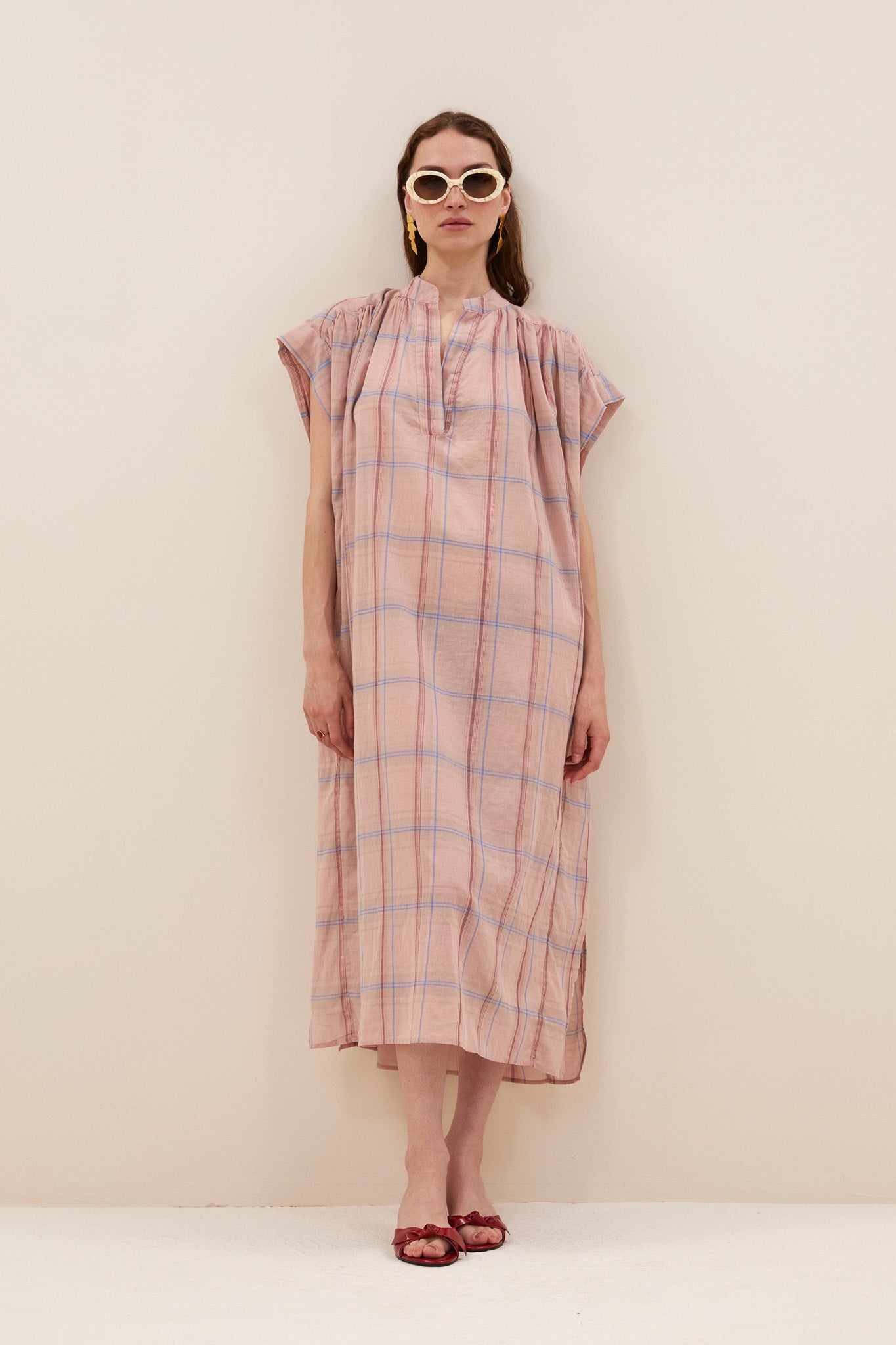 bodin pink check dress | blush pink check