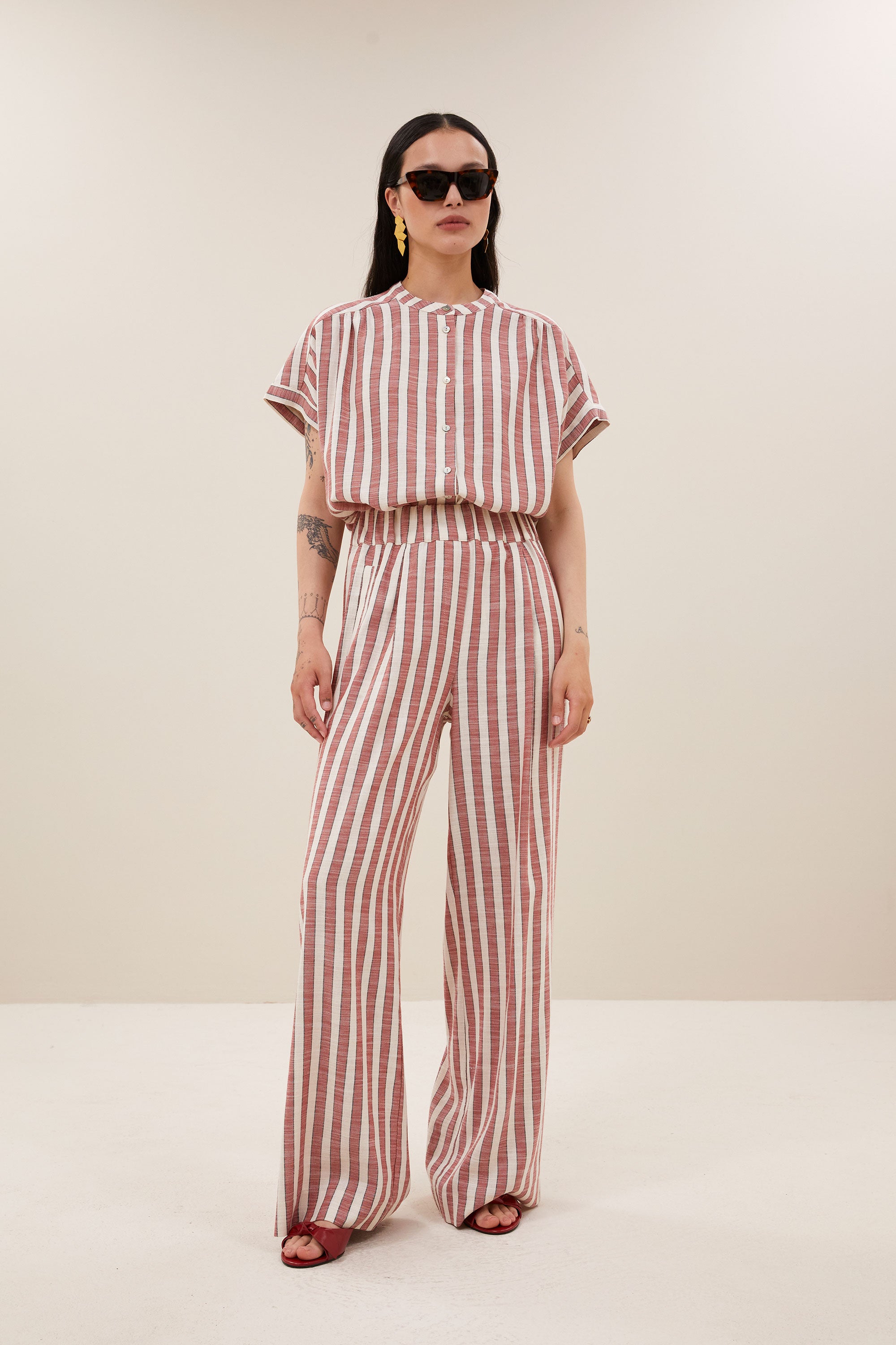 minte wide stripe blouse | red stripe