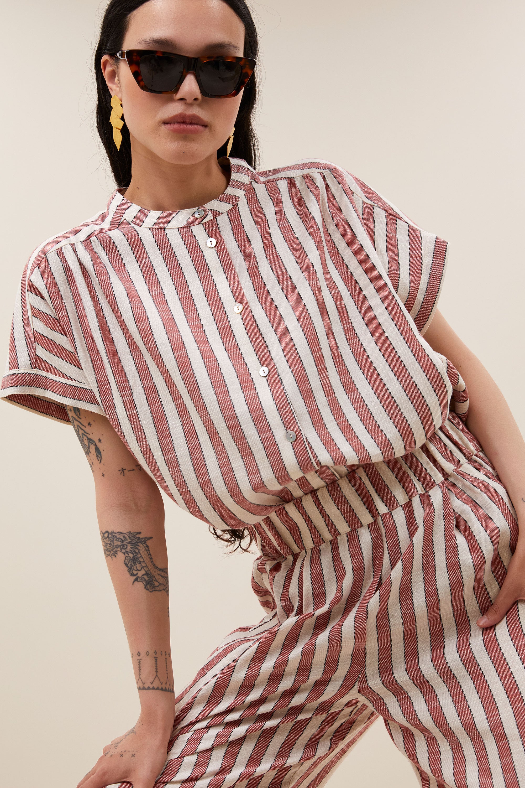 minte wide stripe blouse | red stripe