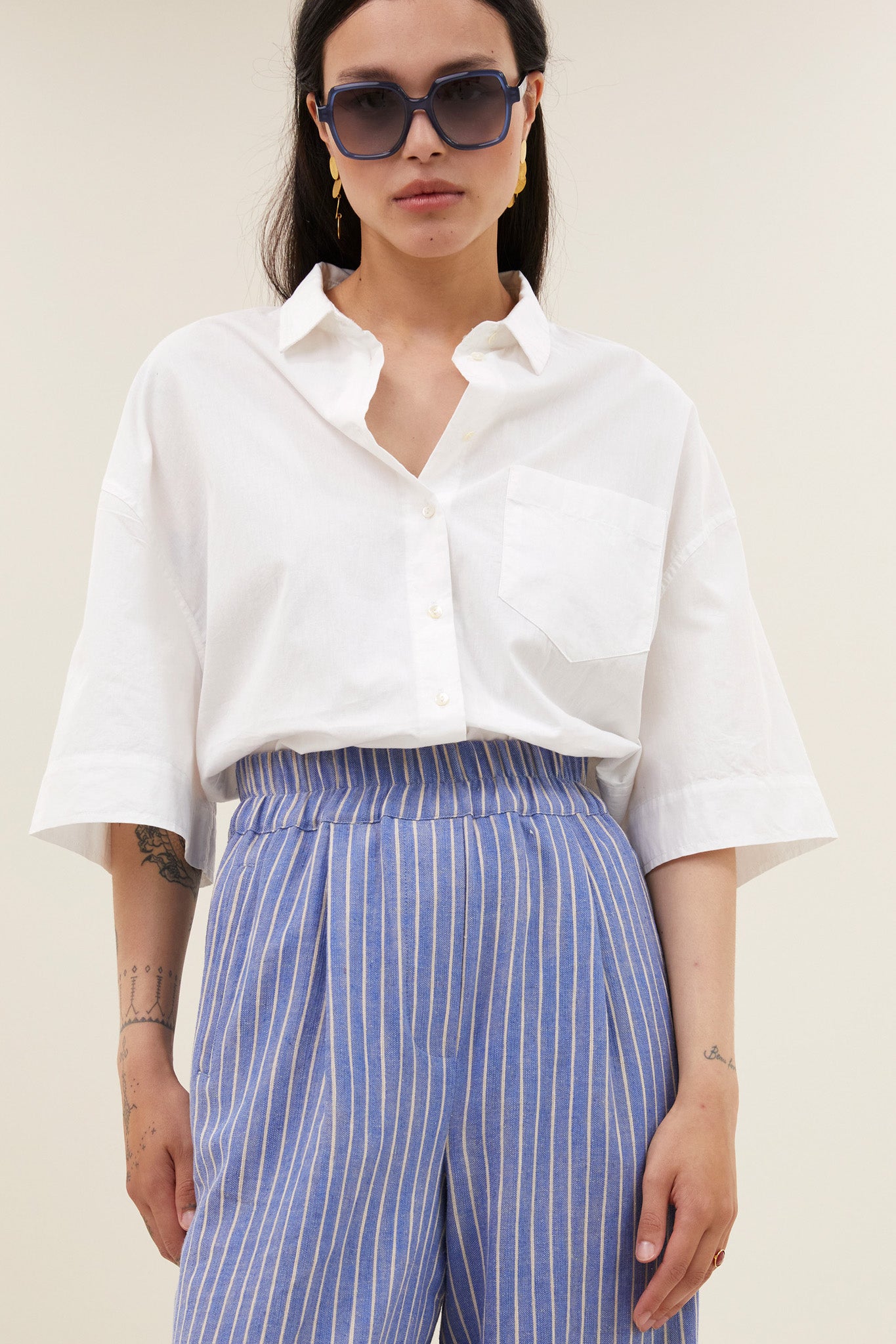 benji melange stripe pants | sapphire blue stripe