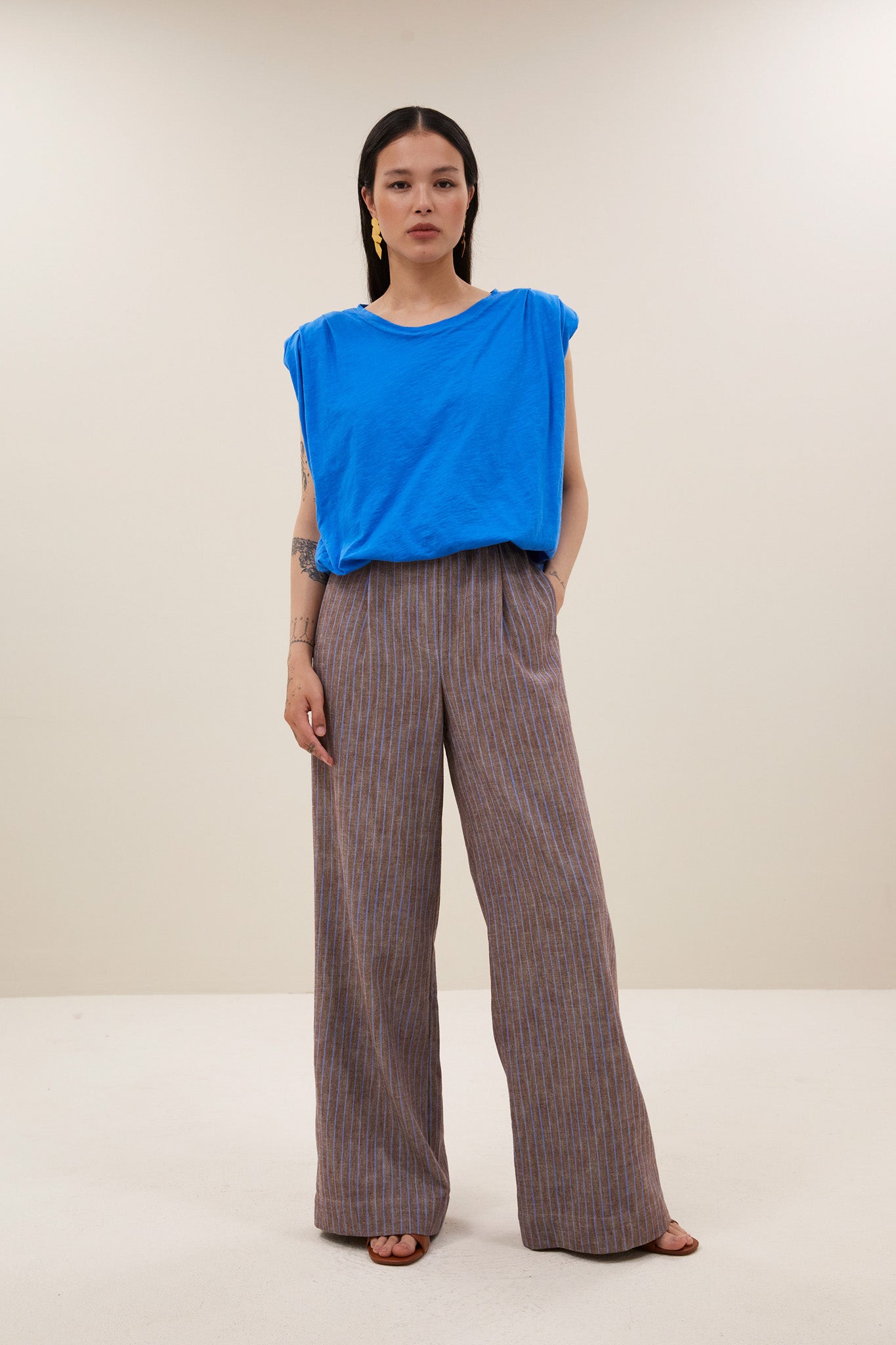 benji melange stripe pants | iced coffee stripe