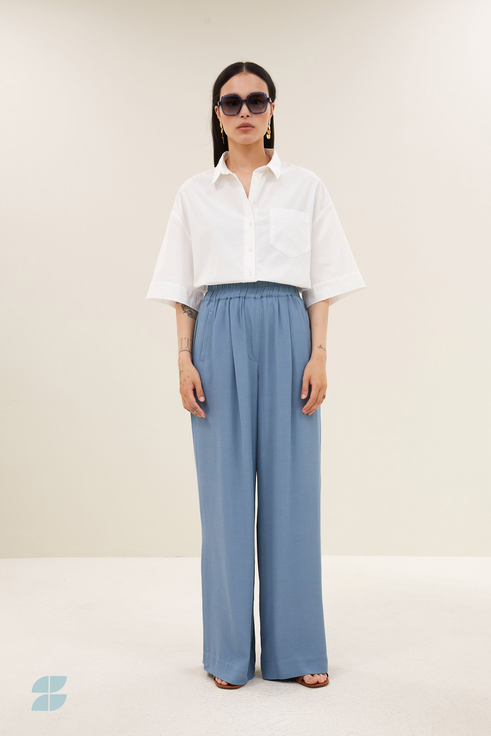 benji viscose pants | blue stone