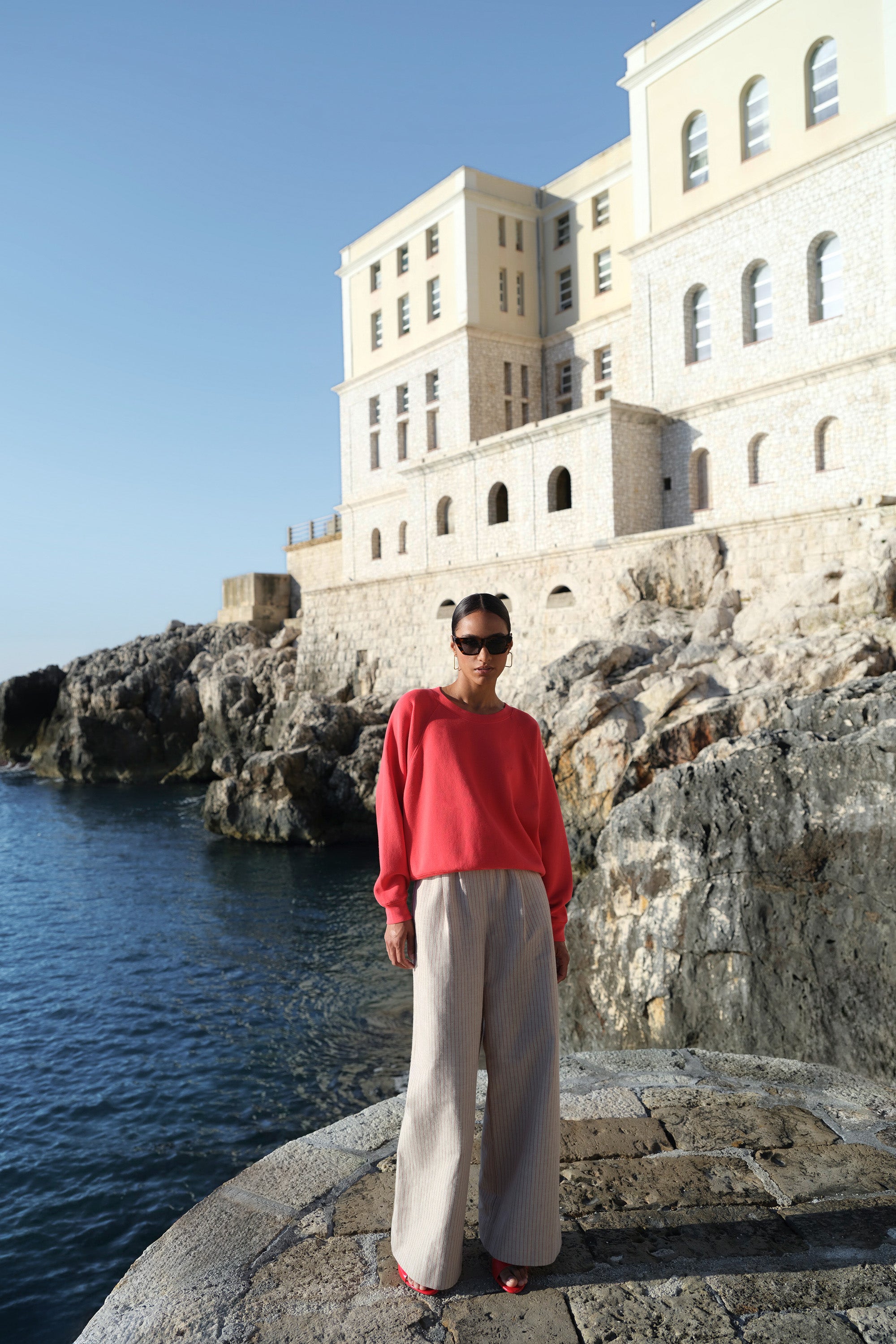 benji stripe pants | poppy red stripe