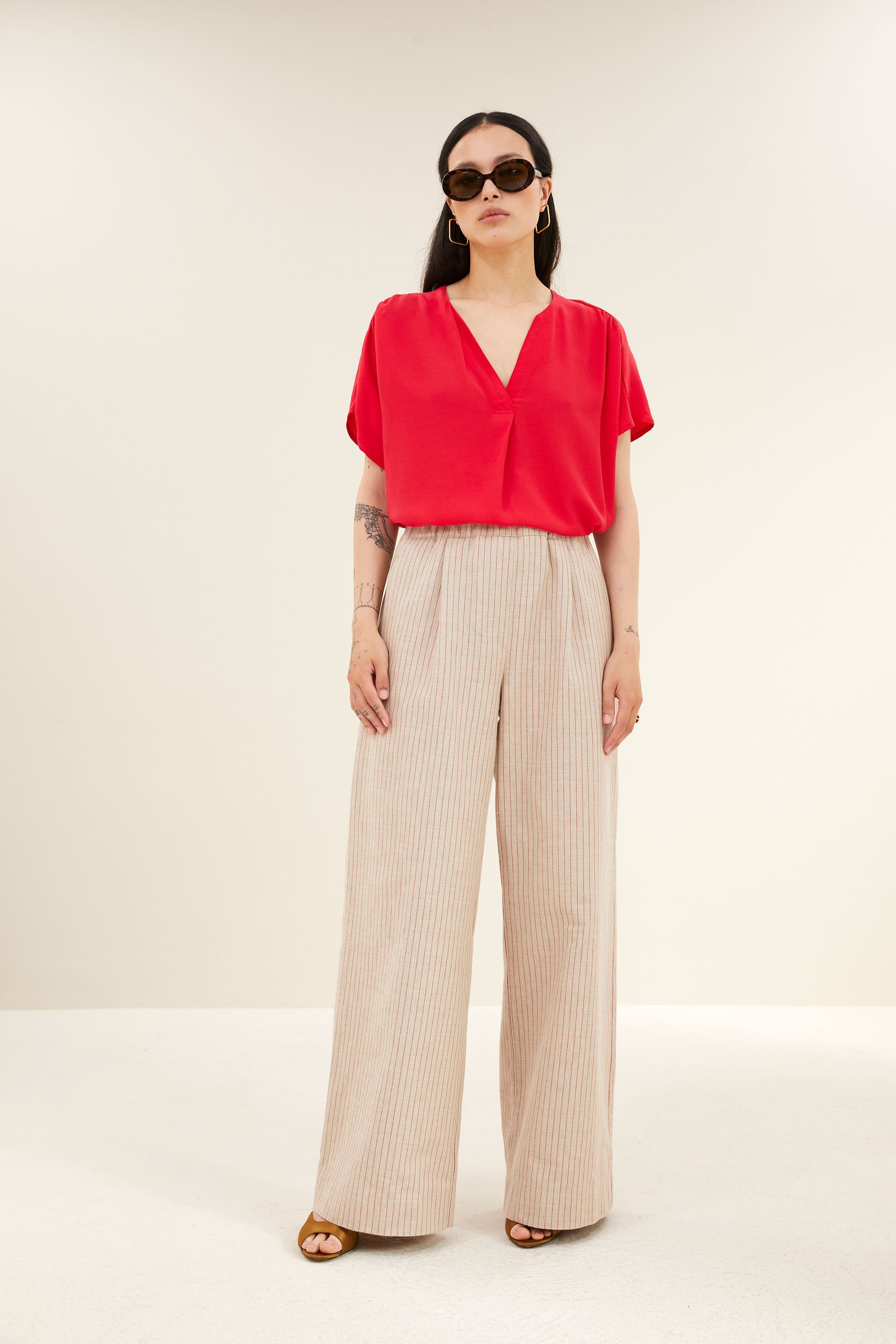benji stripe pants | poppy red stripe