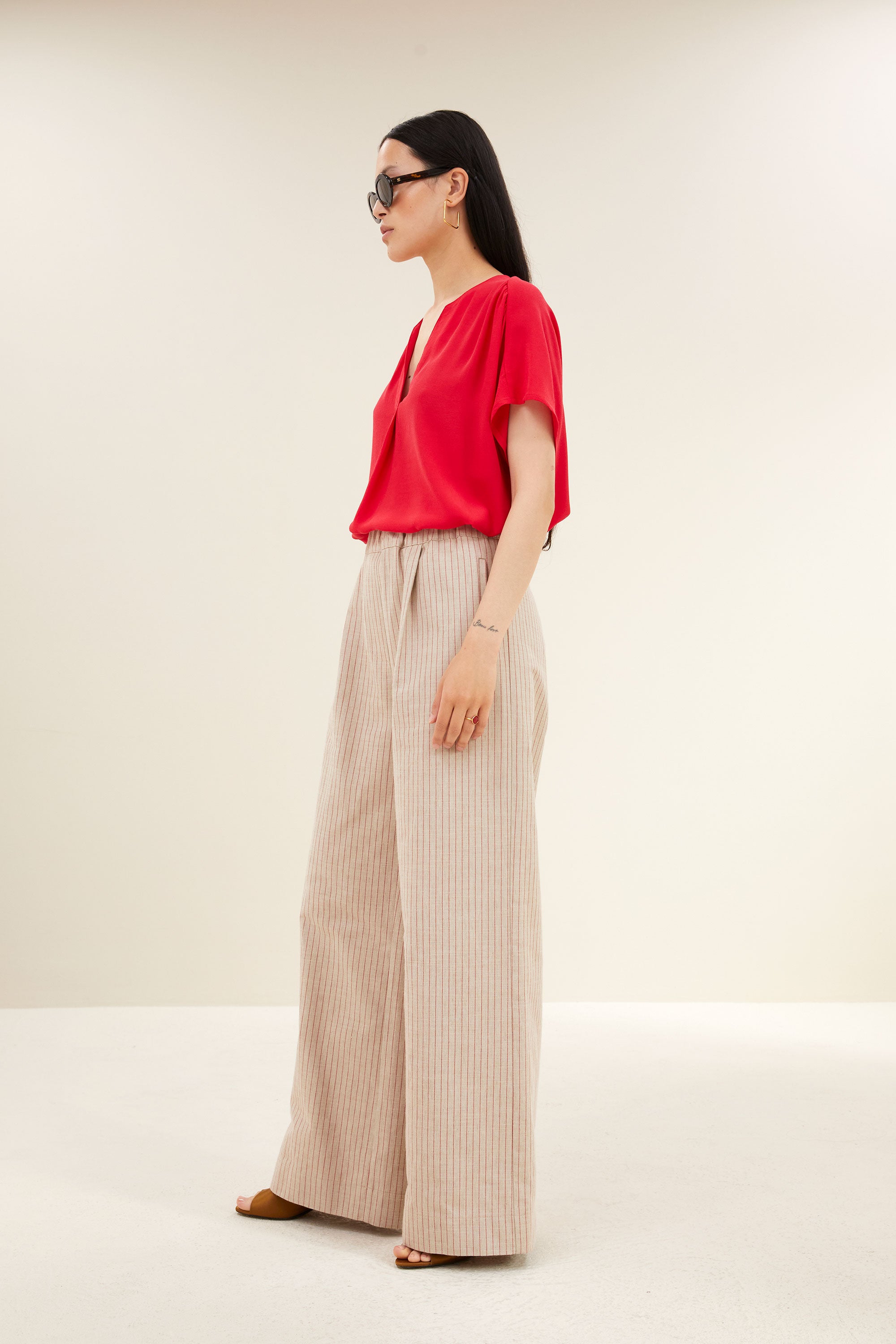 benji stripe pants | poppy red stripe