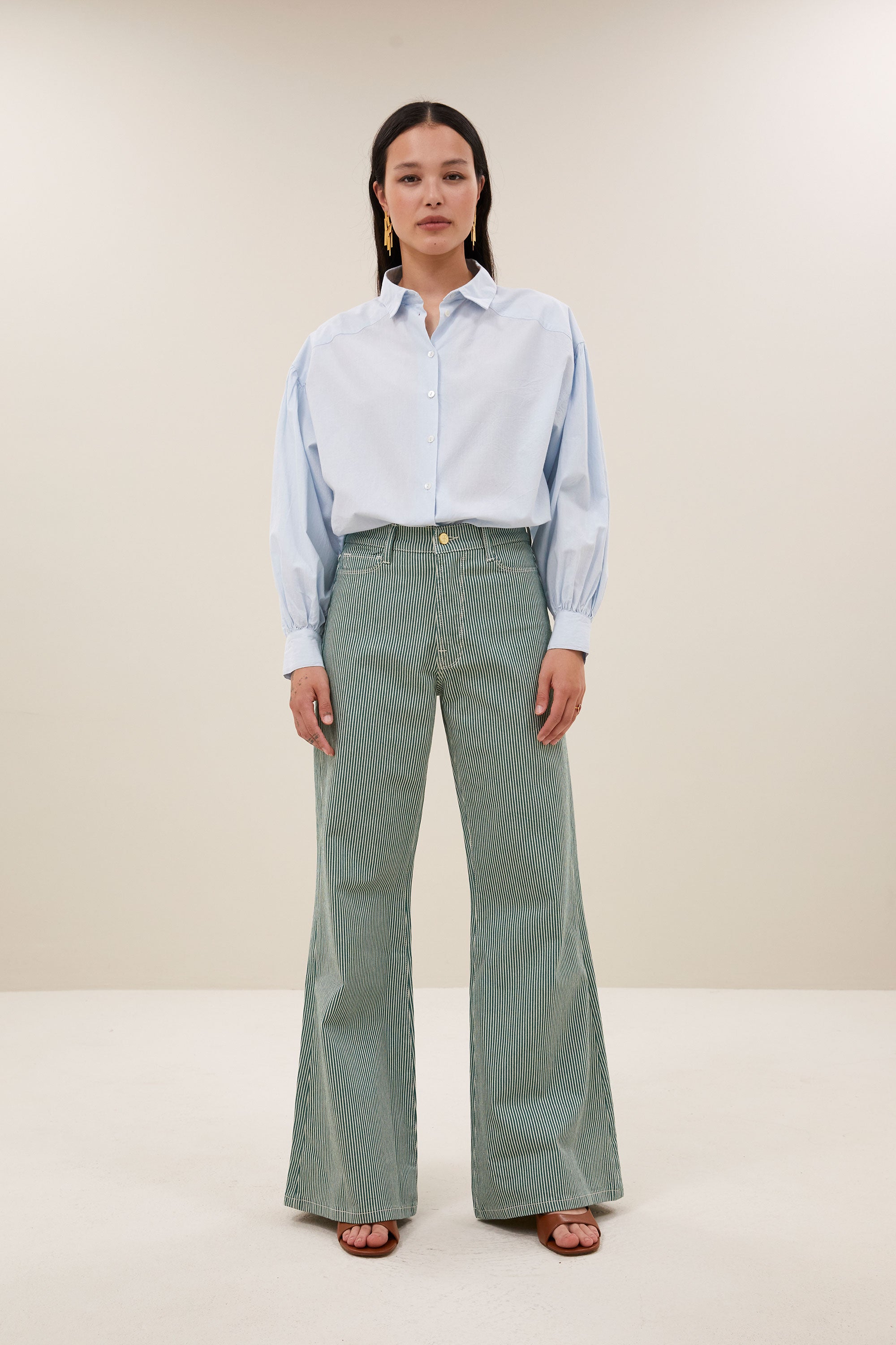 femme stripe pants | dark green stripe