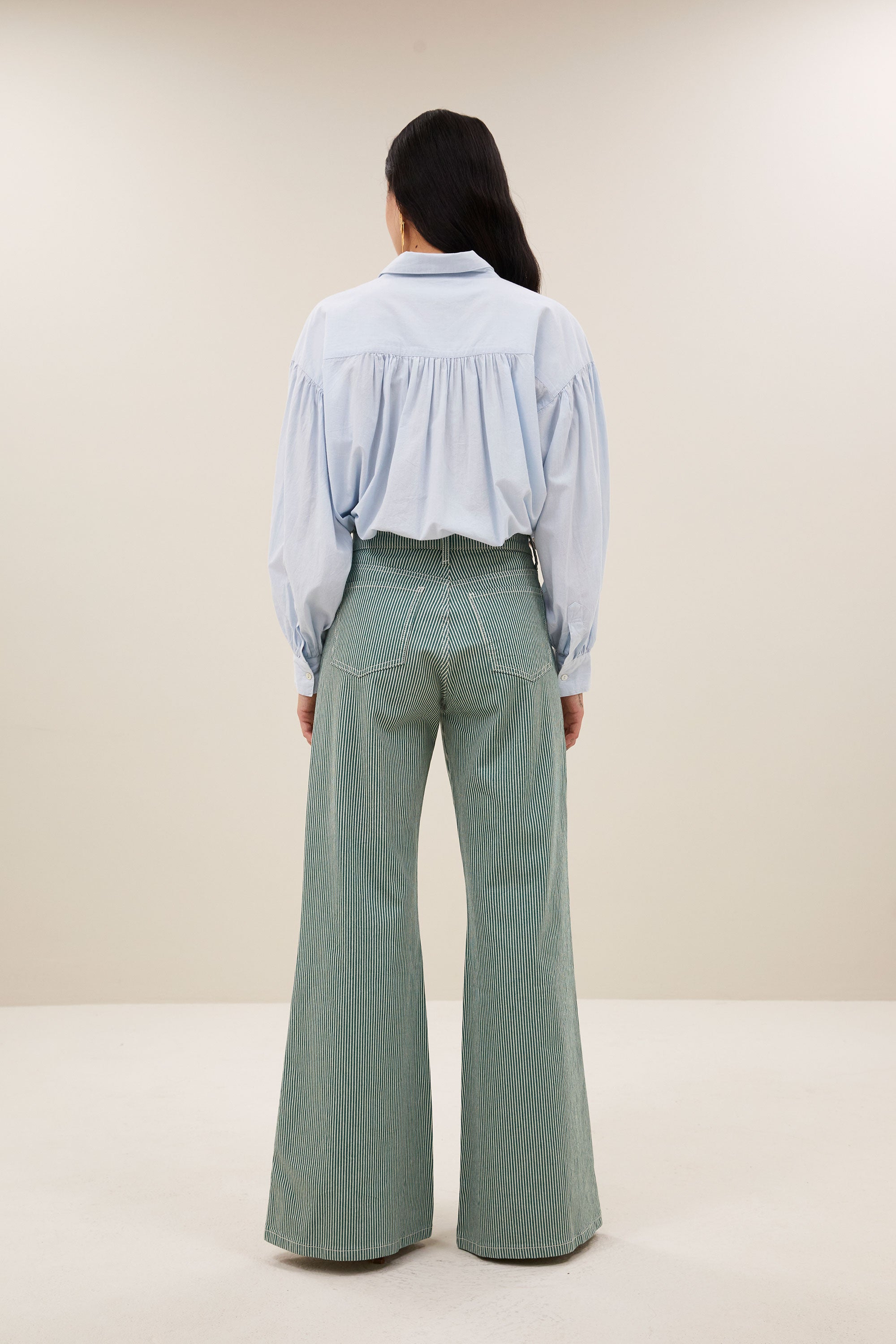 femme stripe pants | dark green stripe