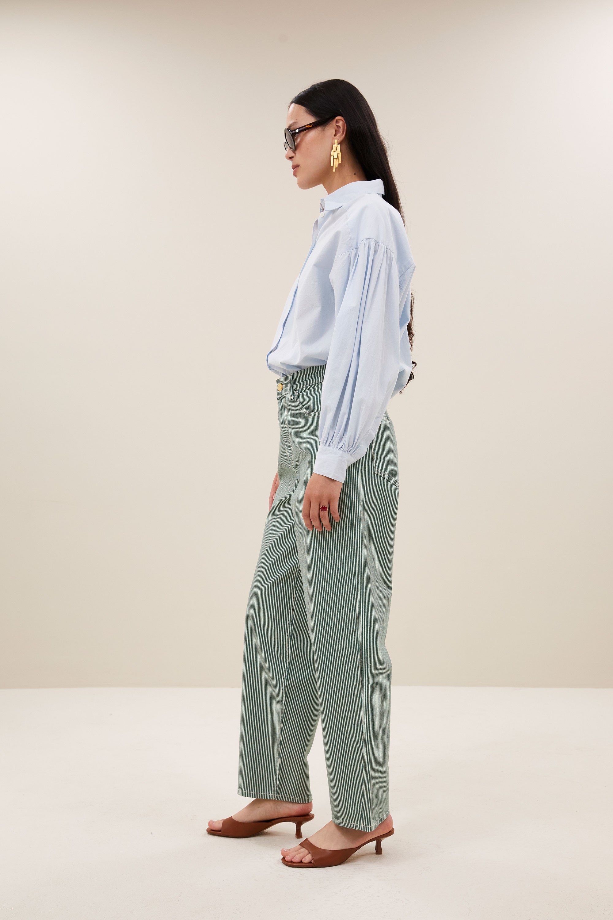 lew stripe pants | dark green stripe