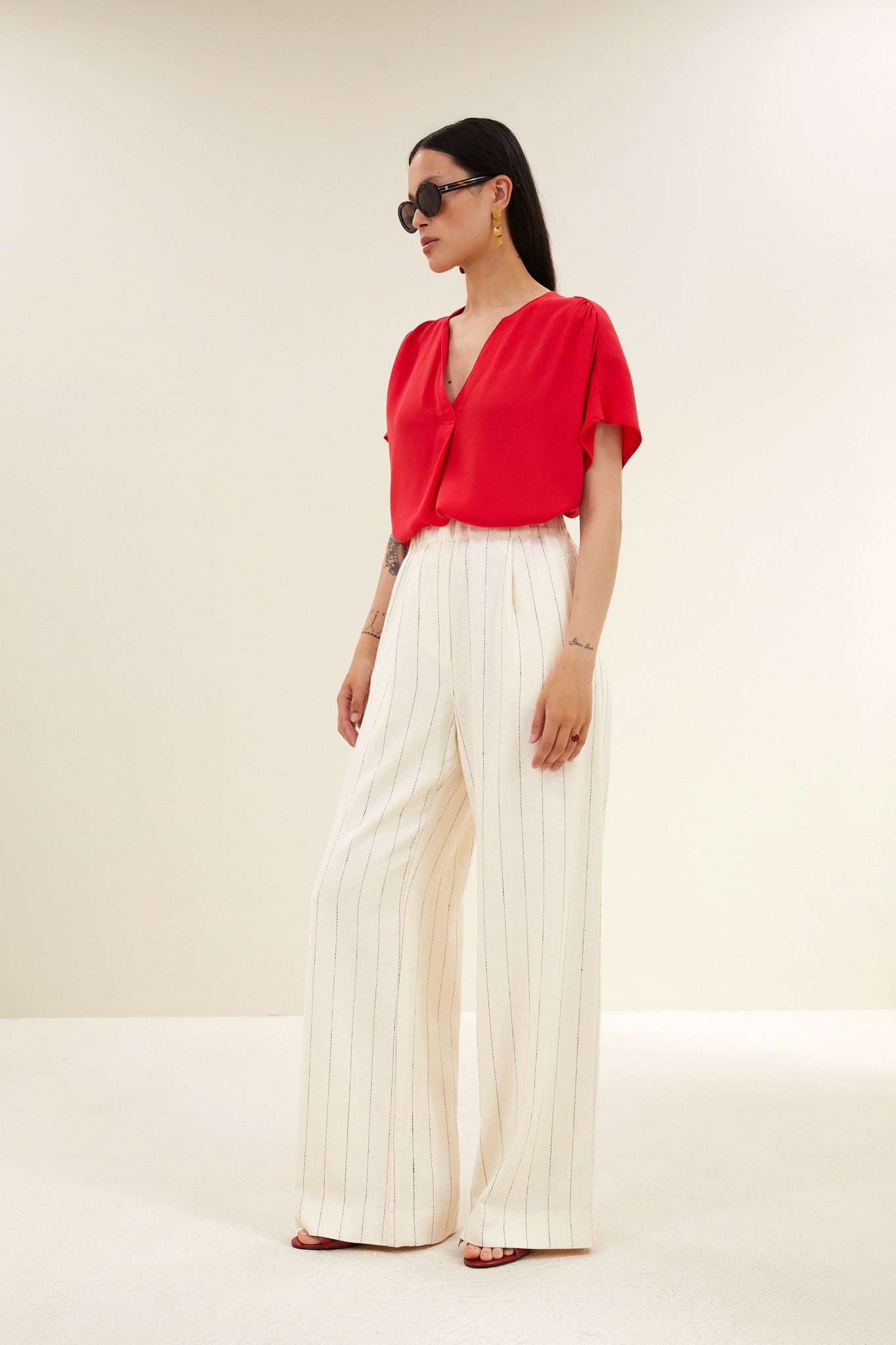 benji pinstripe pants | black thin stripe